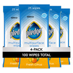 Pledge Multi-Surface Furniture Polish Wipes - Fresh Citrus for Wood, Granite & Leather