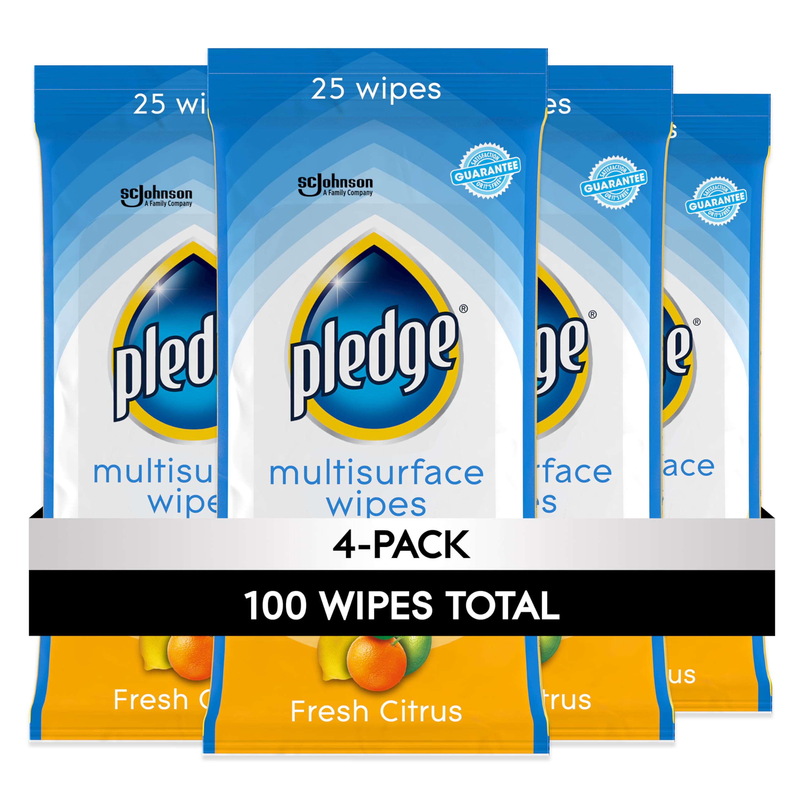 Pledge Multi-Surface Furniture Polish Wipes - Fresh Citrus for Wood, Granite & Leather