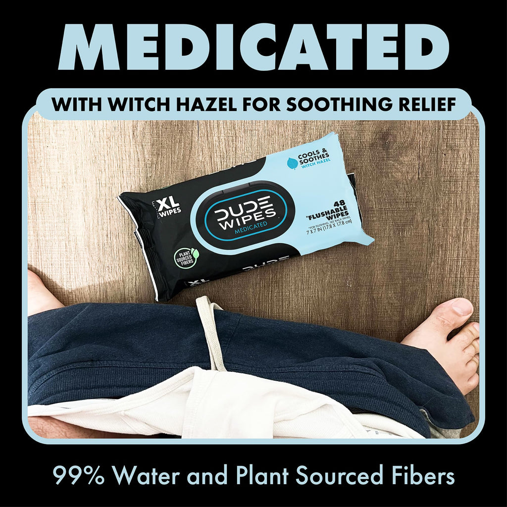 DUDE Wipes Medicated Witch Hazel Flushable Wipes

