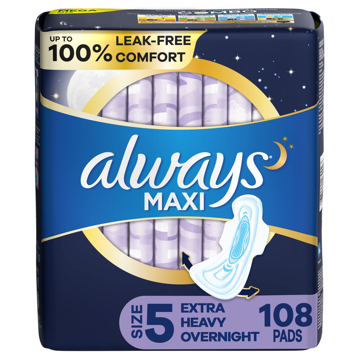 Always Maxi Overnight Pads with Wings Extra Heavy Unscented