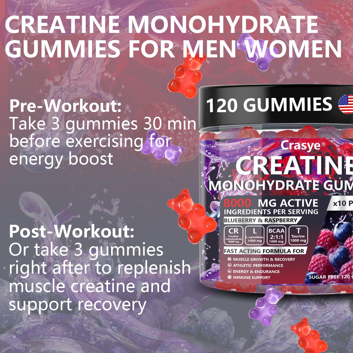 Creatine Monohydrate Gummies with Taurine & BCAA | Energy

