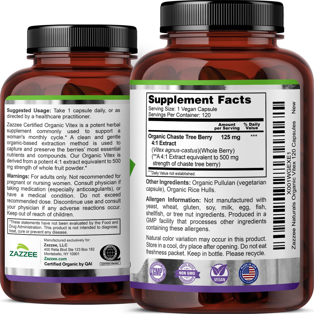 Zazzee USDA Organic Vitex Extract for Hormonal Balance

