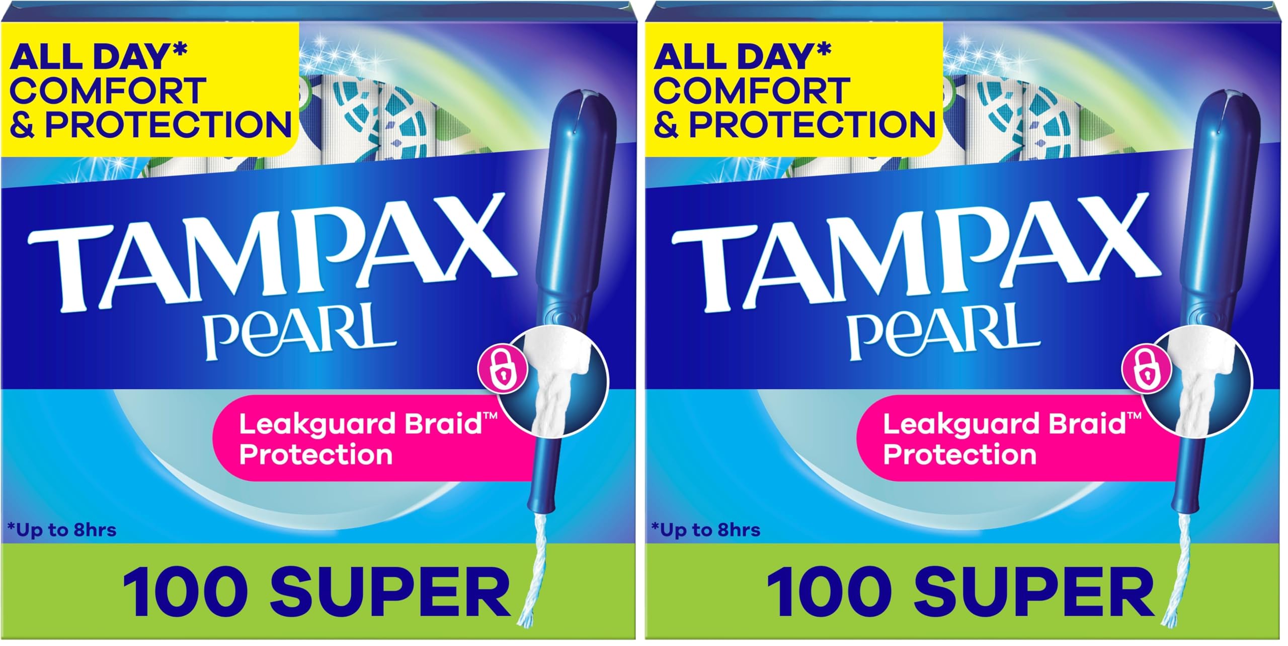 Tampax Pearl Tampons for Women, with LeakGuard Braid, Super Absorbency, Unscented