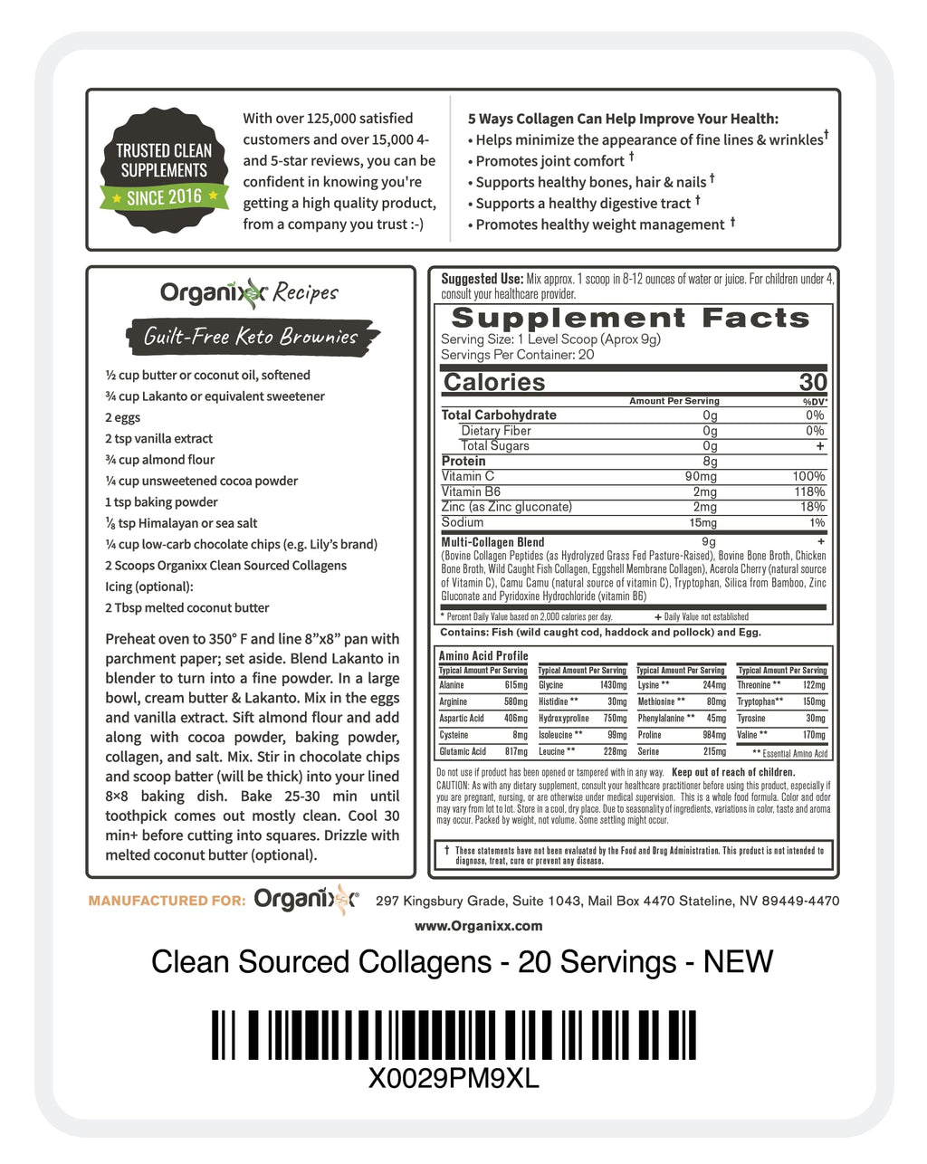 Organixx Clean Sourced Collagen Peptides with Vitamin C

