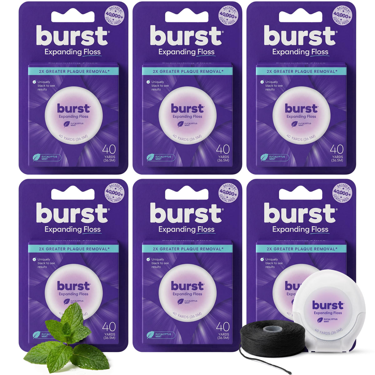BURST Expanding Dental Floss - Mint Eucalyptus, Black Woven Floss