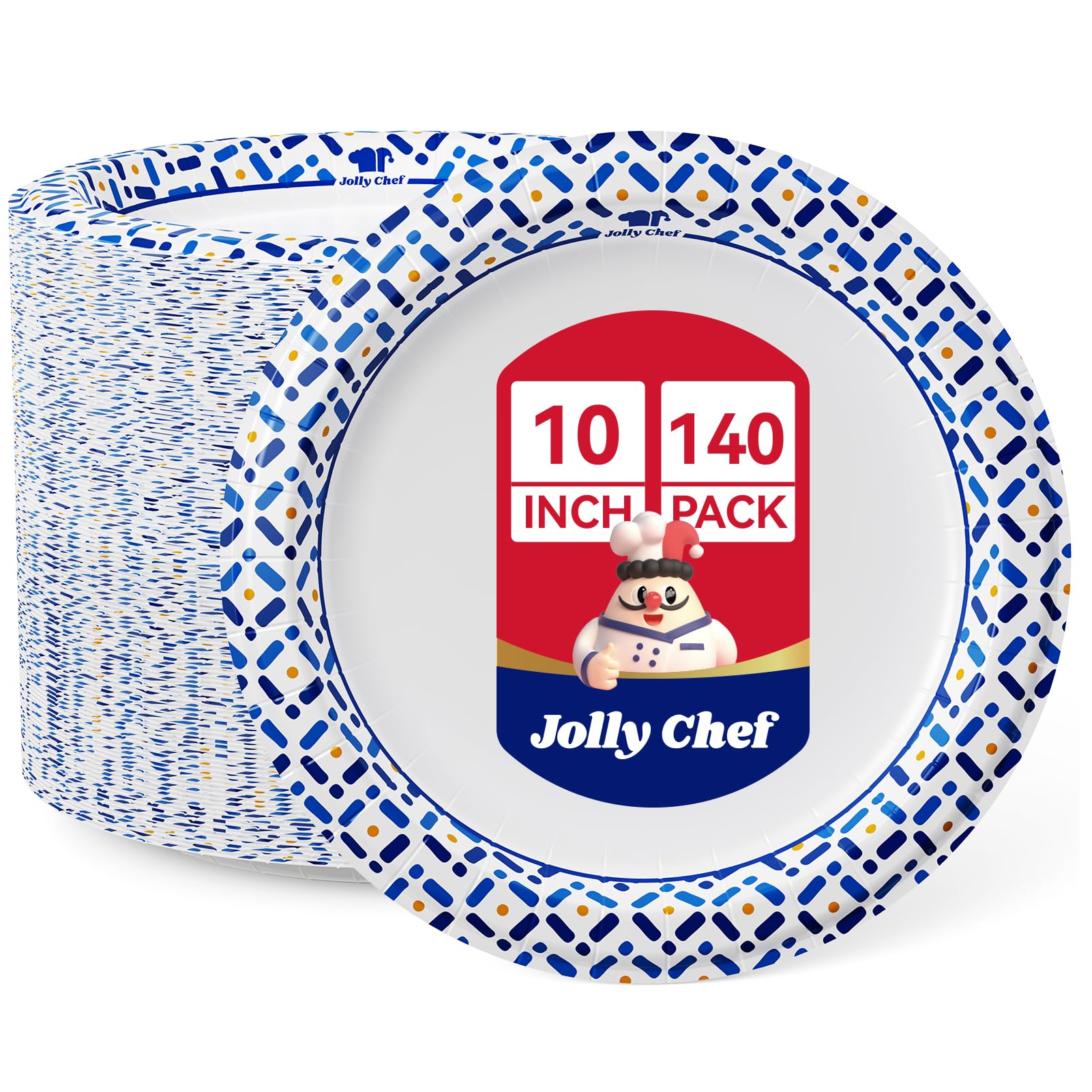 JOLLY CHEF Disposable Paper Plates - Heavy-Duty Soak-Proof

