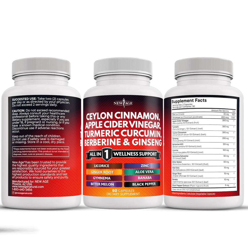 New Age Cinnamon Turmeric Apple Cider Vinegar Ginseng Supplement

