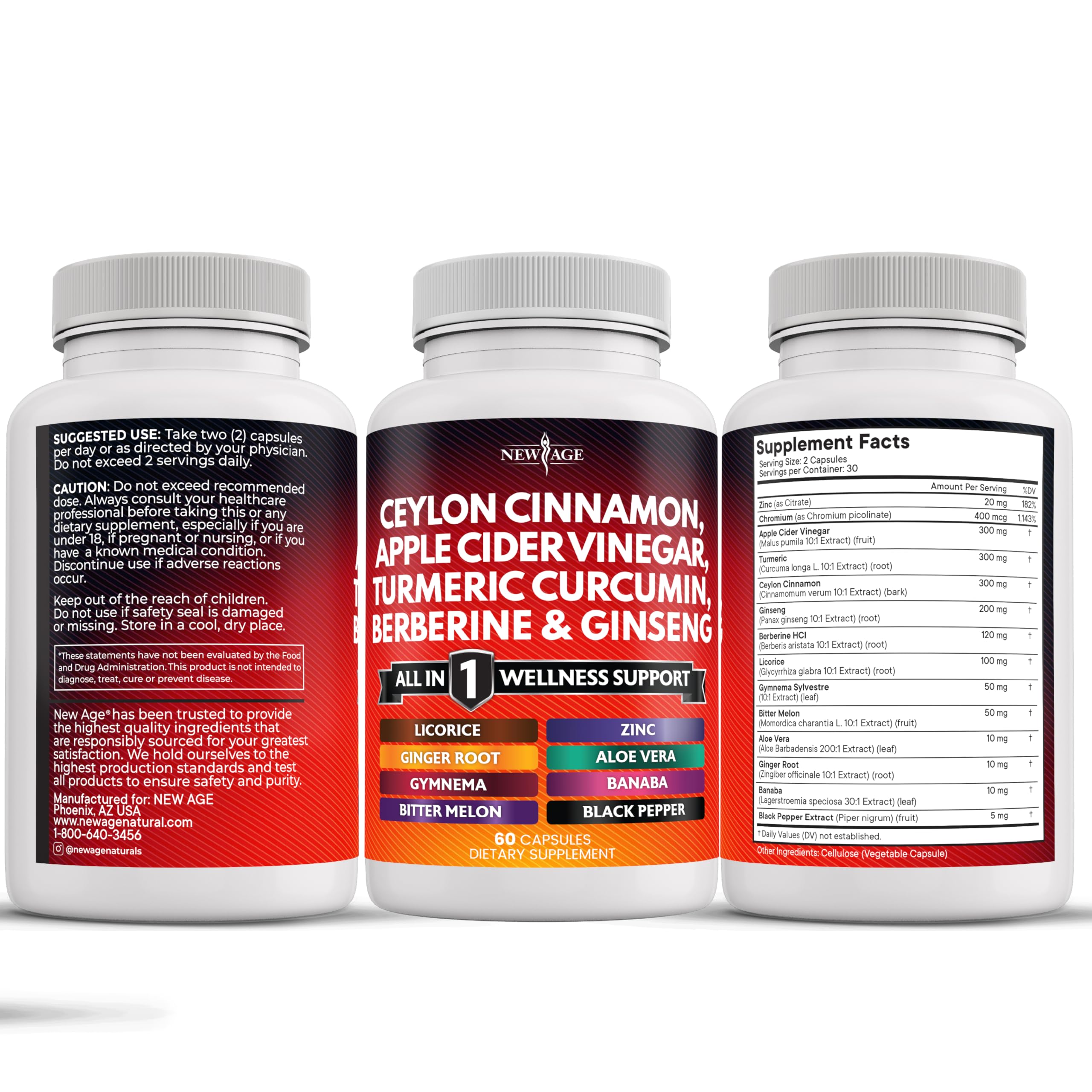 New Age Cinnamon Turmeric Apple Cider Vinegar Ginseng Supplement

