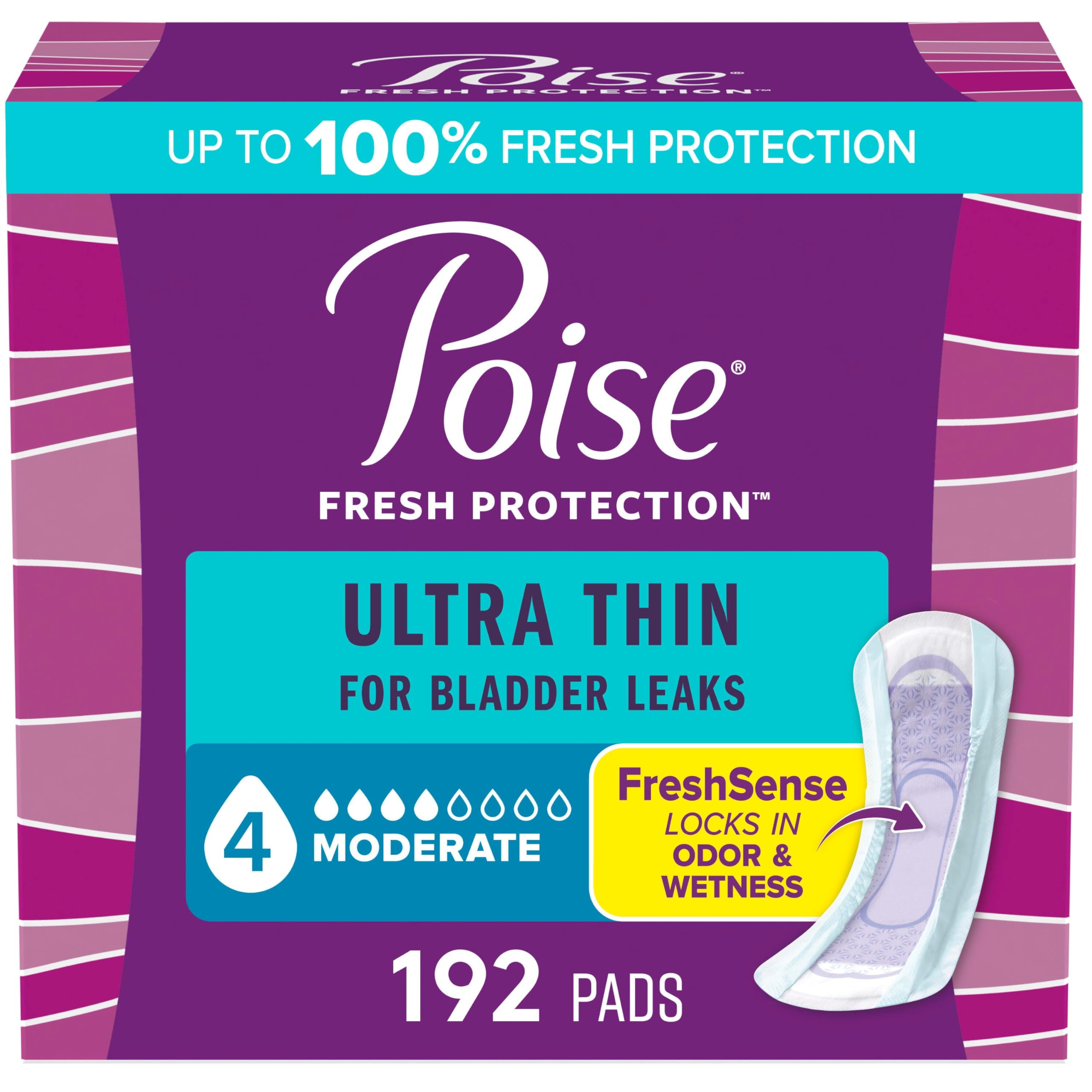 Poise Ultra Thin Incontinence Pads for Bladder Leaks with GushProtect Zone