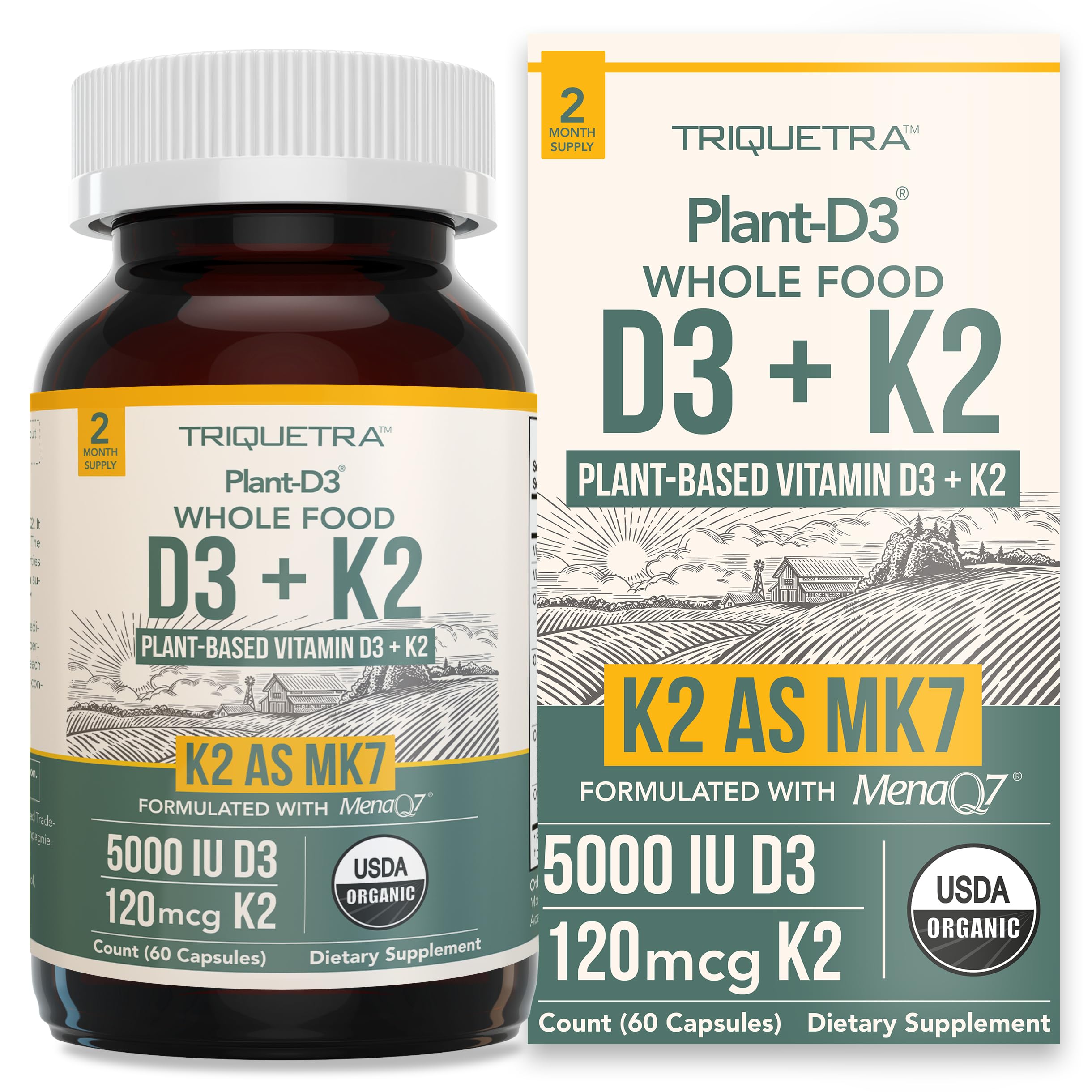 Organic Plant D3 + K2 Vitamin D3 K2 Supplement MenaQ7 MK7

