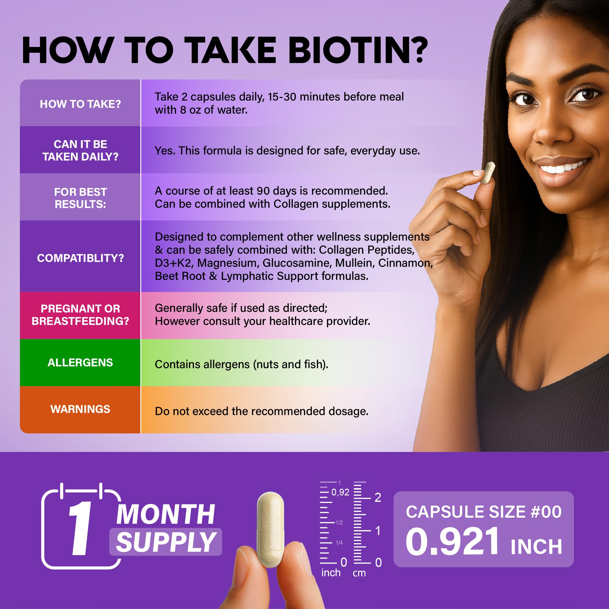 Hair Growth Vitamins by NutraHarmony Biotin Collagen Keratin

