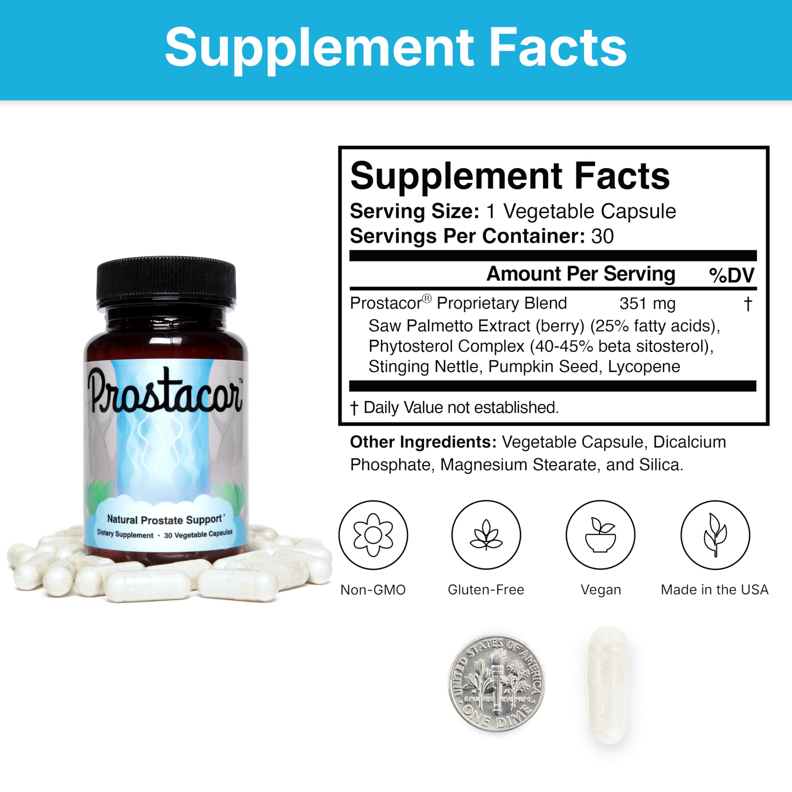 Prostacor Prostate Health Supplement - Non-GMO Vegan

