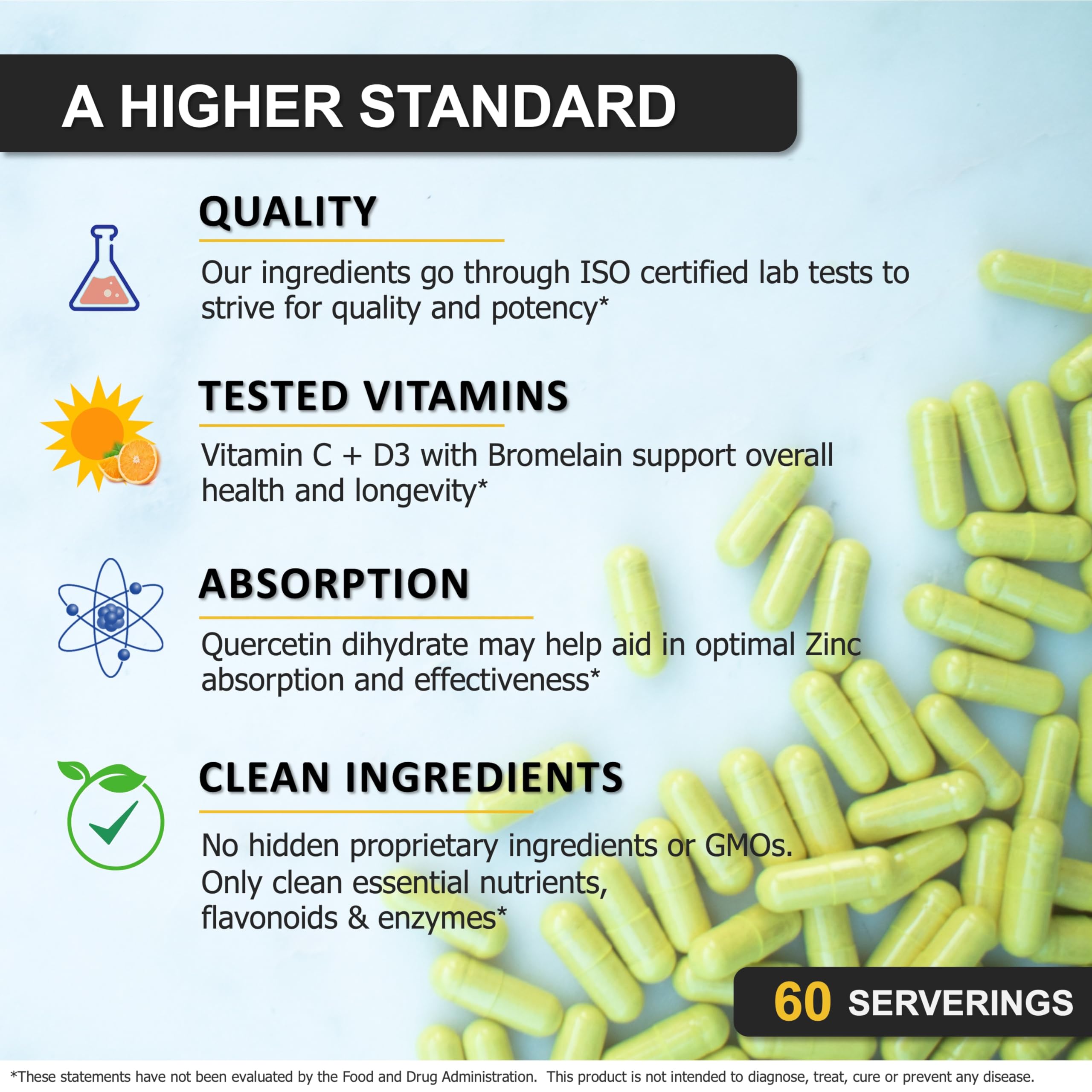 SPARTIS Zinc Quercetin Immune Support with C, D3, Bromelain

