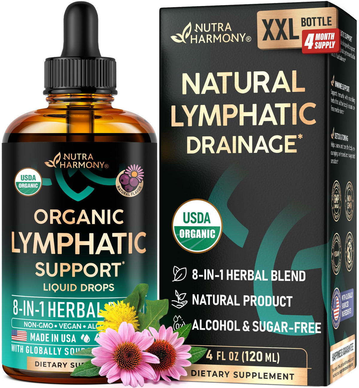 USDA Organic Lymphatic Drainage Supplement - Echinacea, Elderberry & Eight-Herb Blend