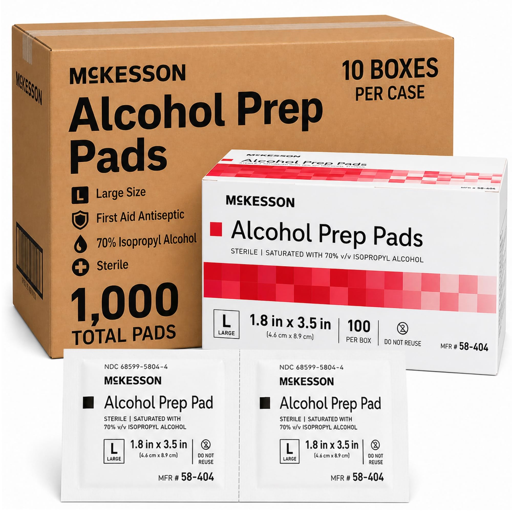 McKesson Alcohol Prep Pads - Sterile, Individually Wrapped Wipes, 70% Isopropyl Alcohol