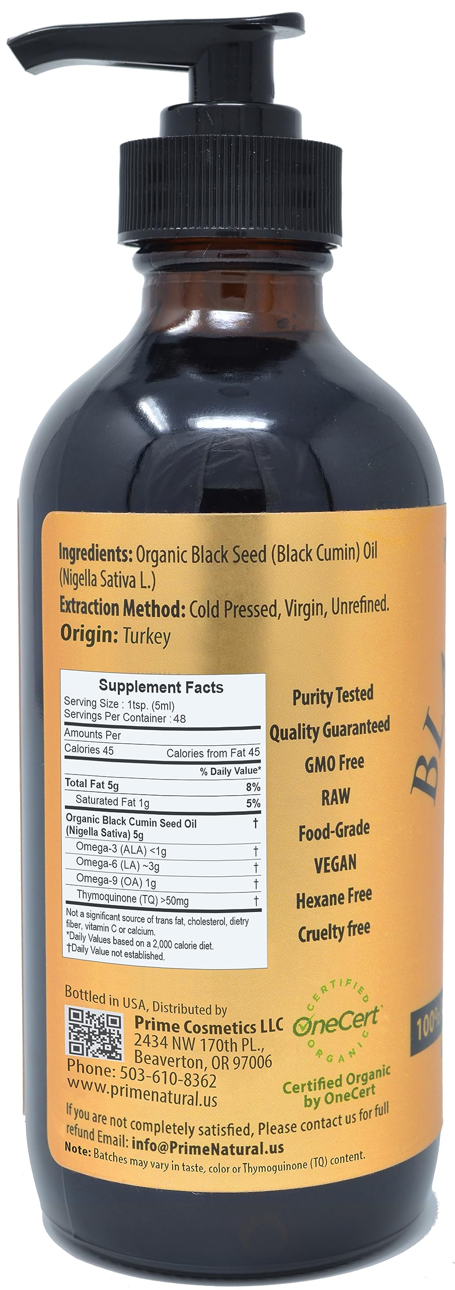Prime Natural Organic Black Seed Oil - Cold Pressed

