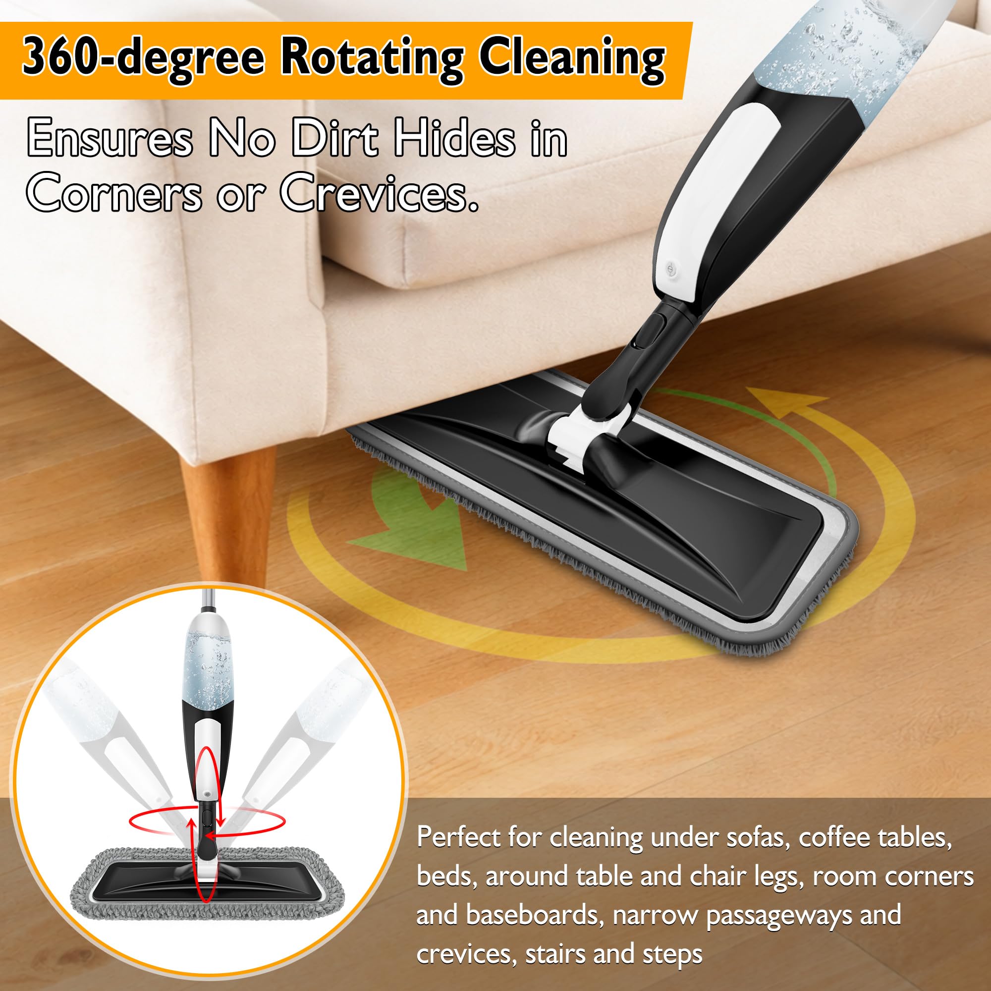 Spray Mop for Floor Cleaning with Microfiber and Swivel

