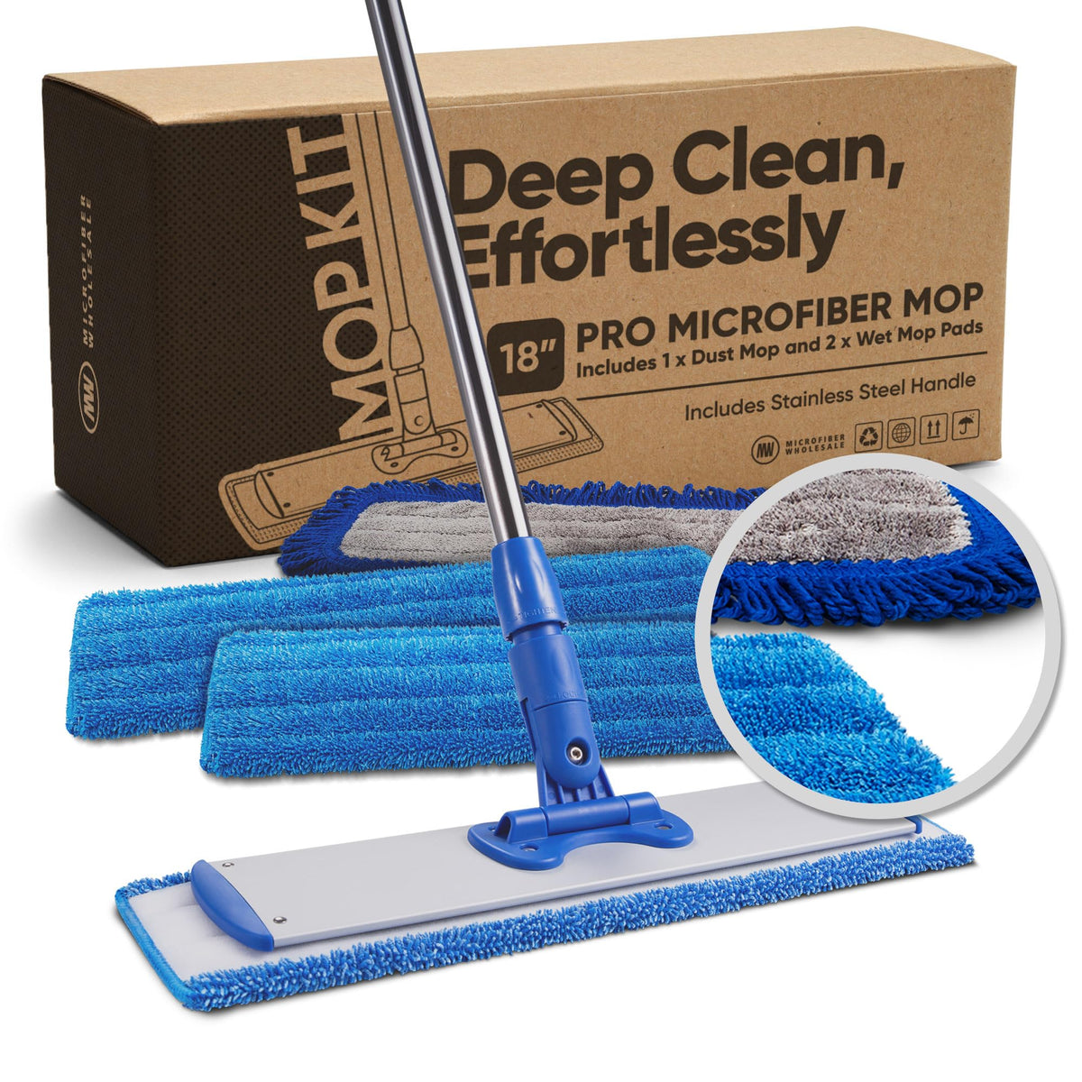 All-in-One Microfiber Floor Mop Kit with Adjustable Handle