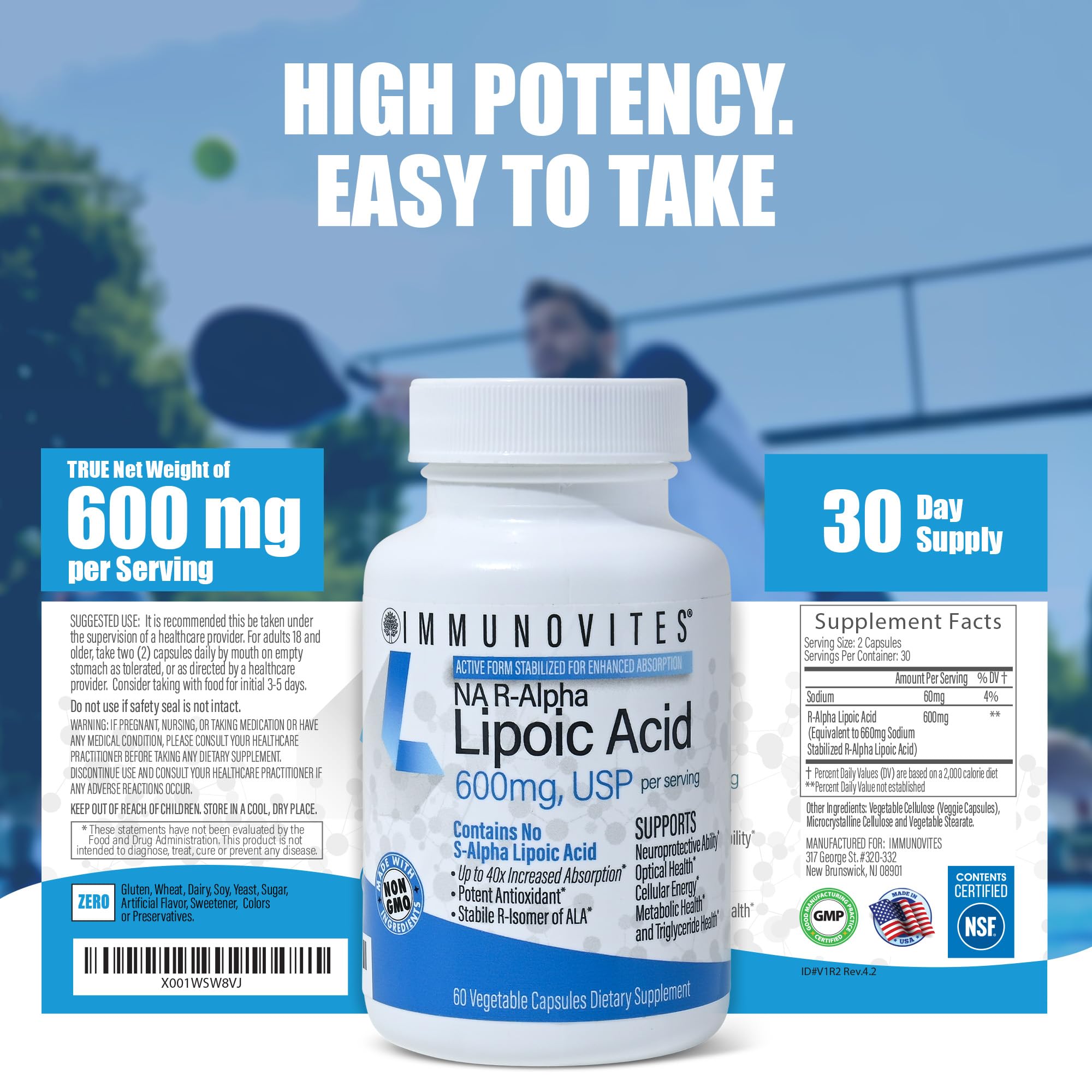 IMMUNOVITES Stabilized R-Alpha Lipoic Acid 600 mg

