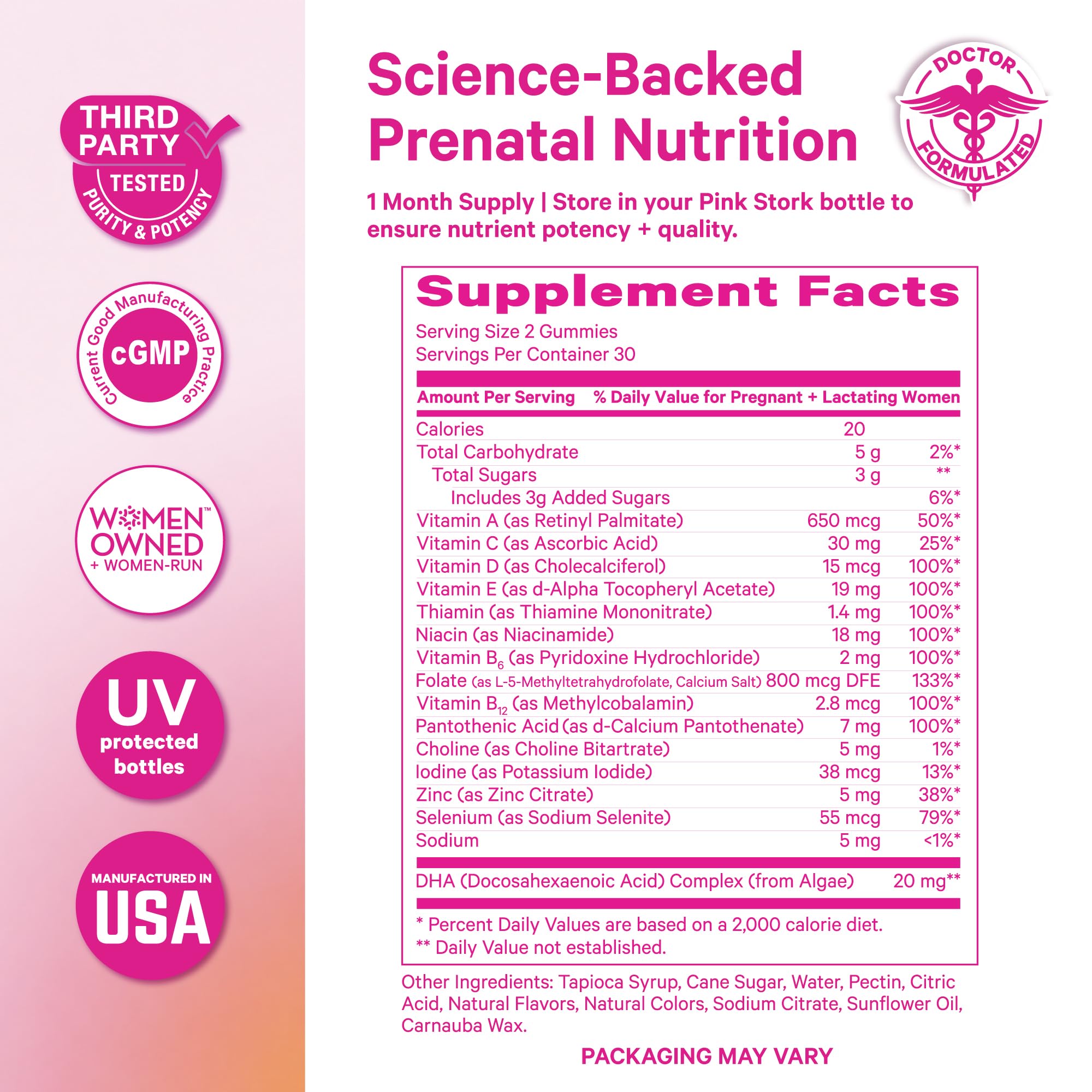 Pink Stork Prenatal Gummies with Vegan DHA | MTHFR-Friendly

