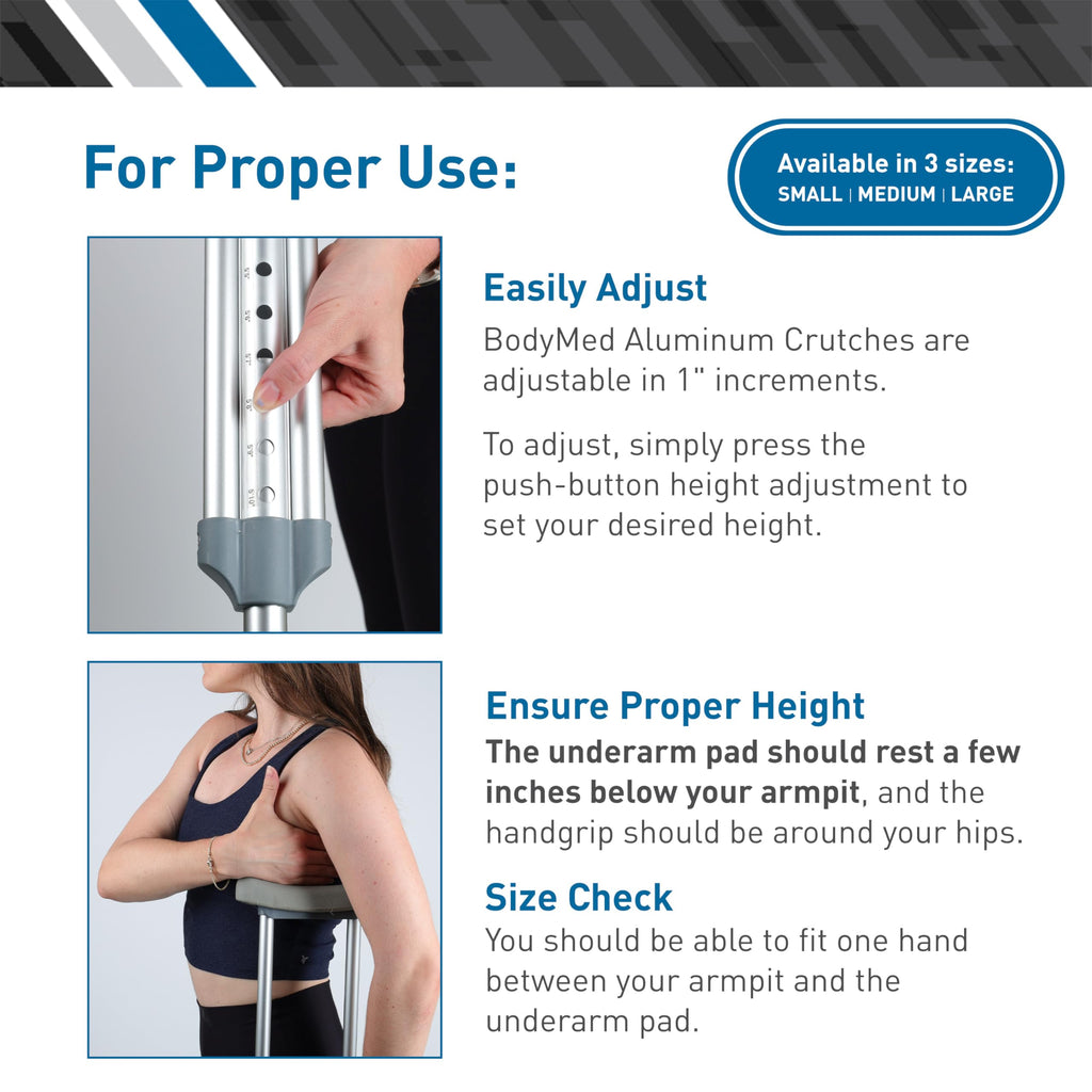 BodyMed Aluminum Crutches – Height Adjustable, Pair

