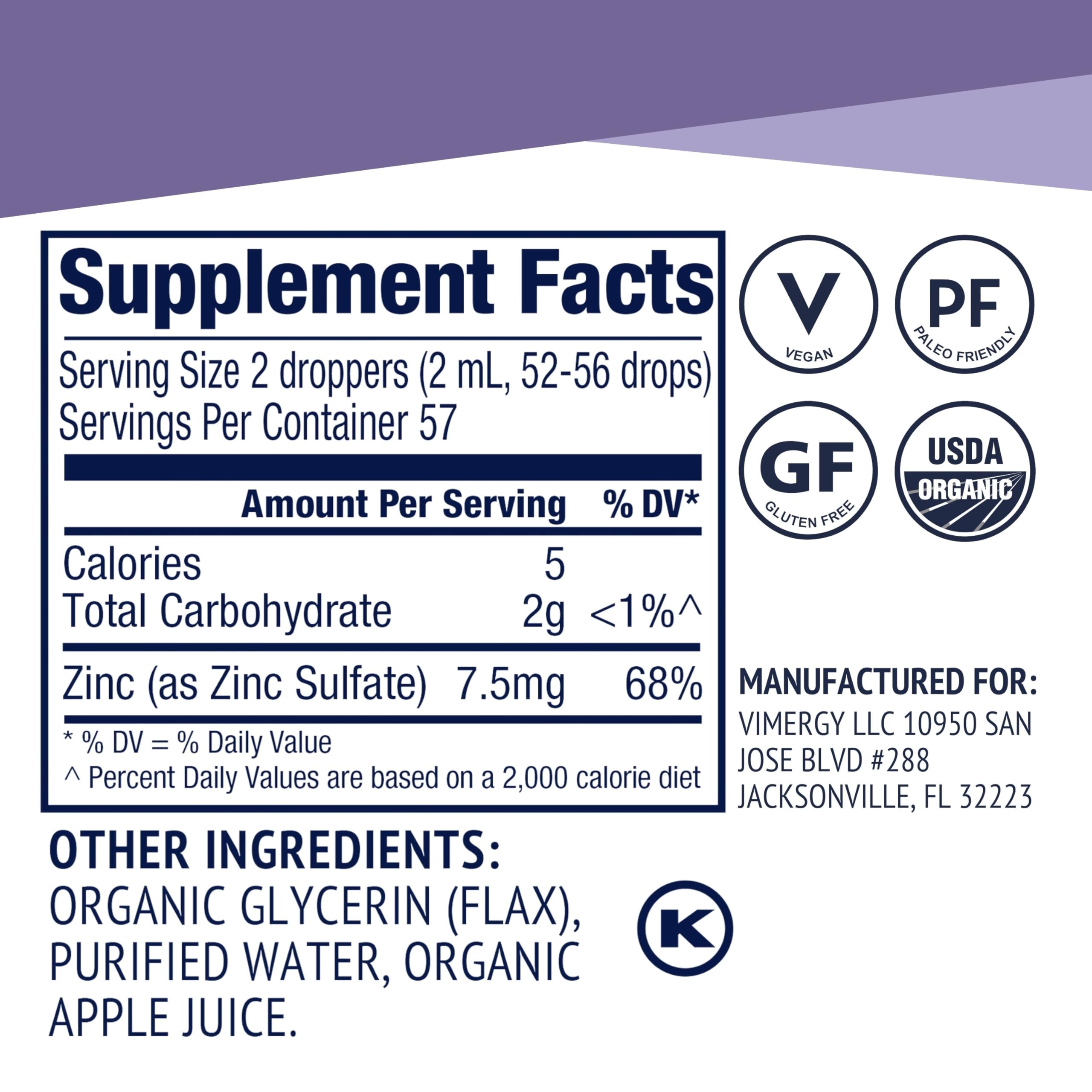 VIMERGY Liquid Zinc – Organic Vegan Immune Support

