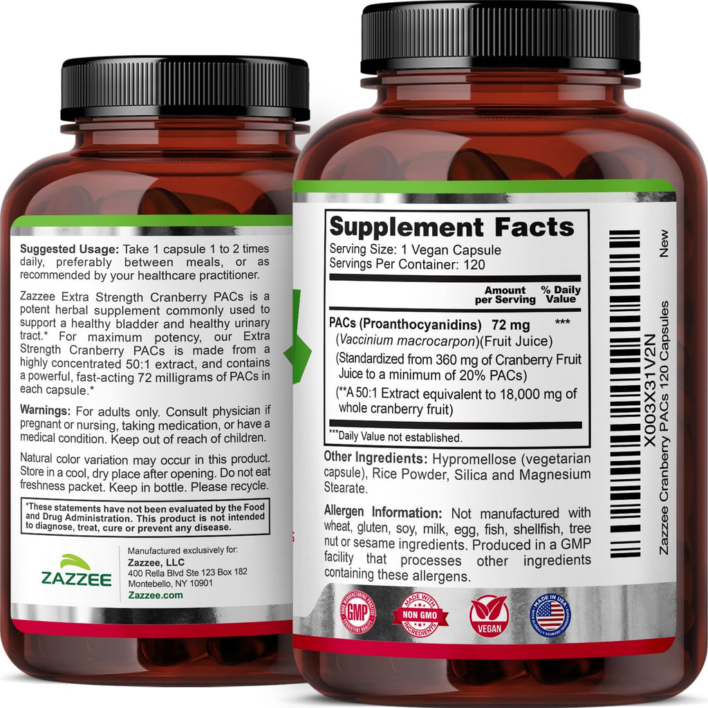 Zazzee Cranberry PACs 72 mg Capsule - 50:1 Extract

