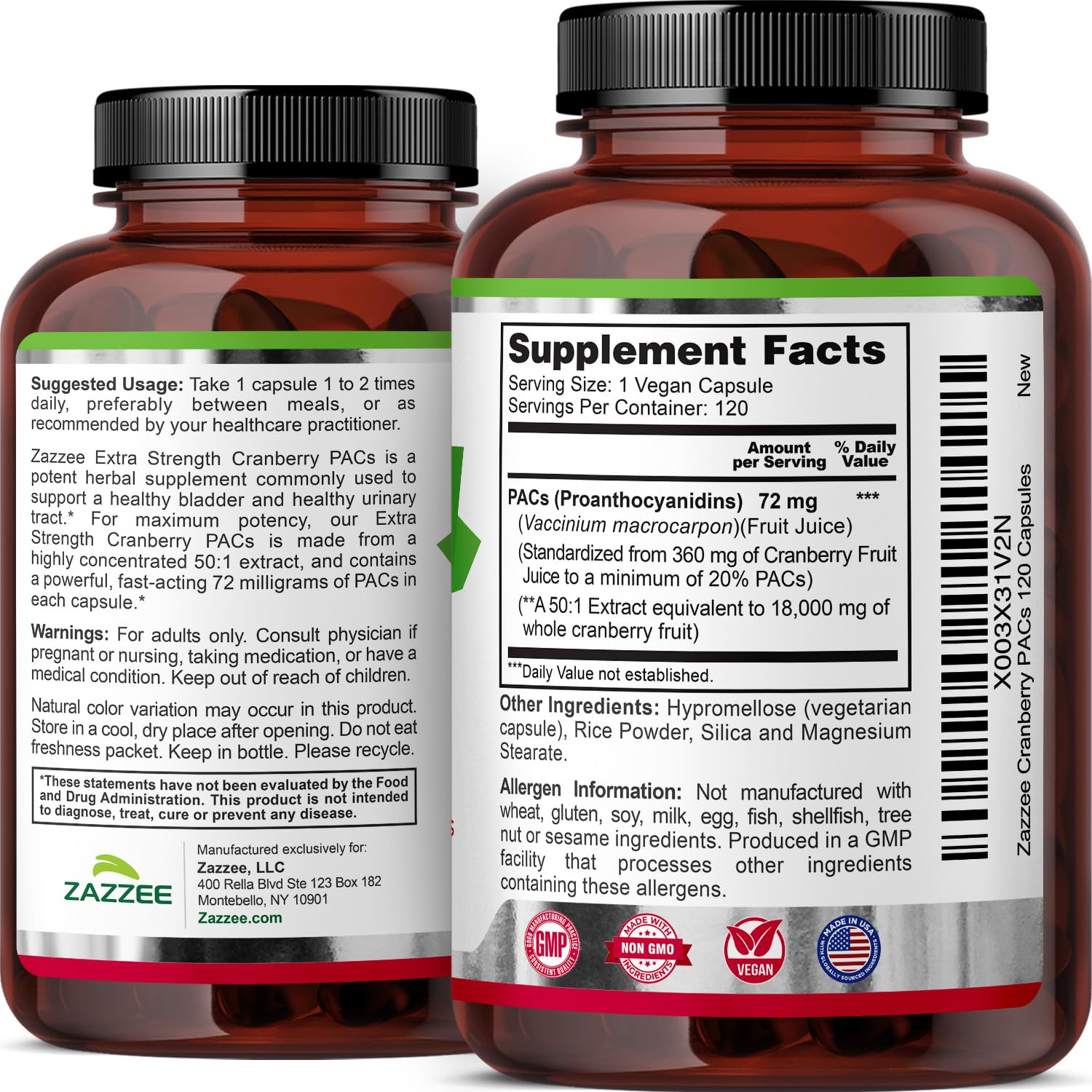 Zazzee Cranberry PACs 72 mg Capsule - 50:1 Extract

