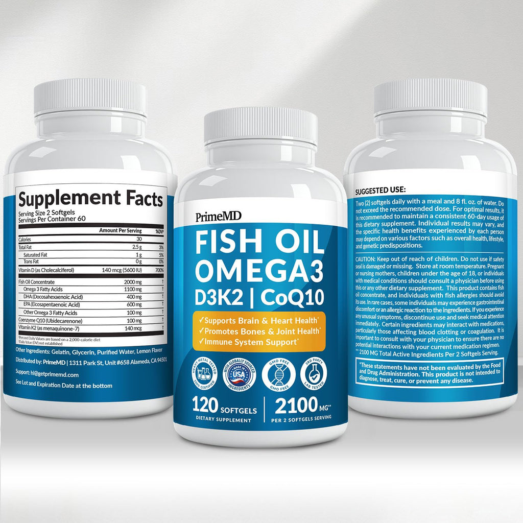 Omega-3 Fish Oil with D3 K2 CoQ10 Lemon Flavor

