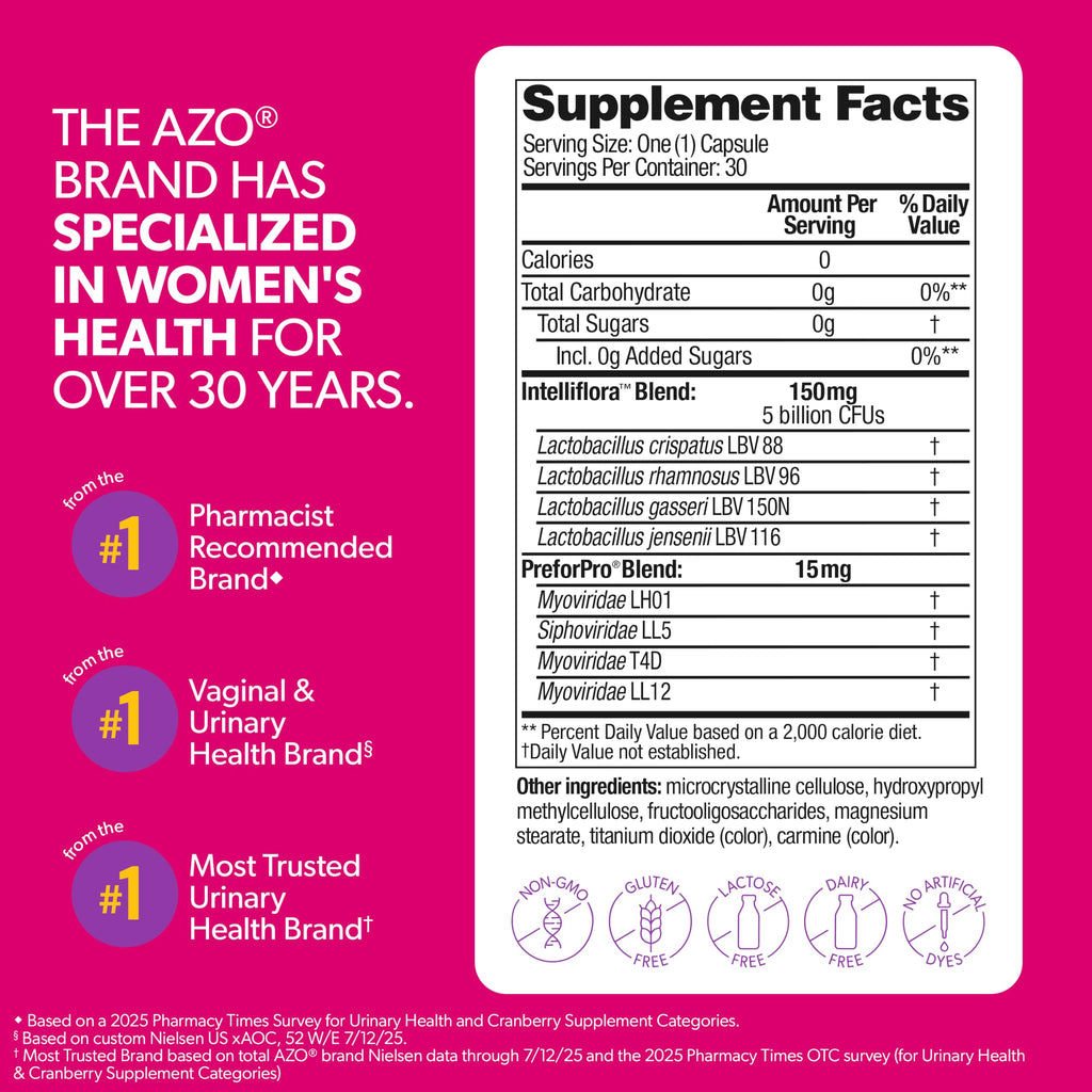 AZO Dual Protection Probiotics for Urinary & Vaginal Health

