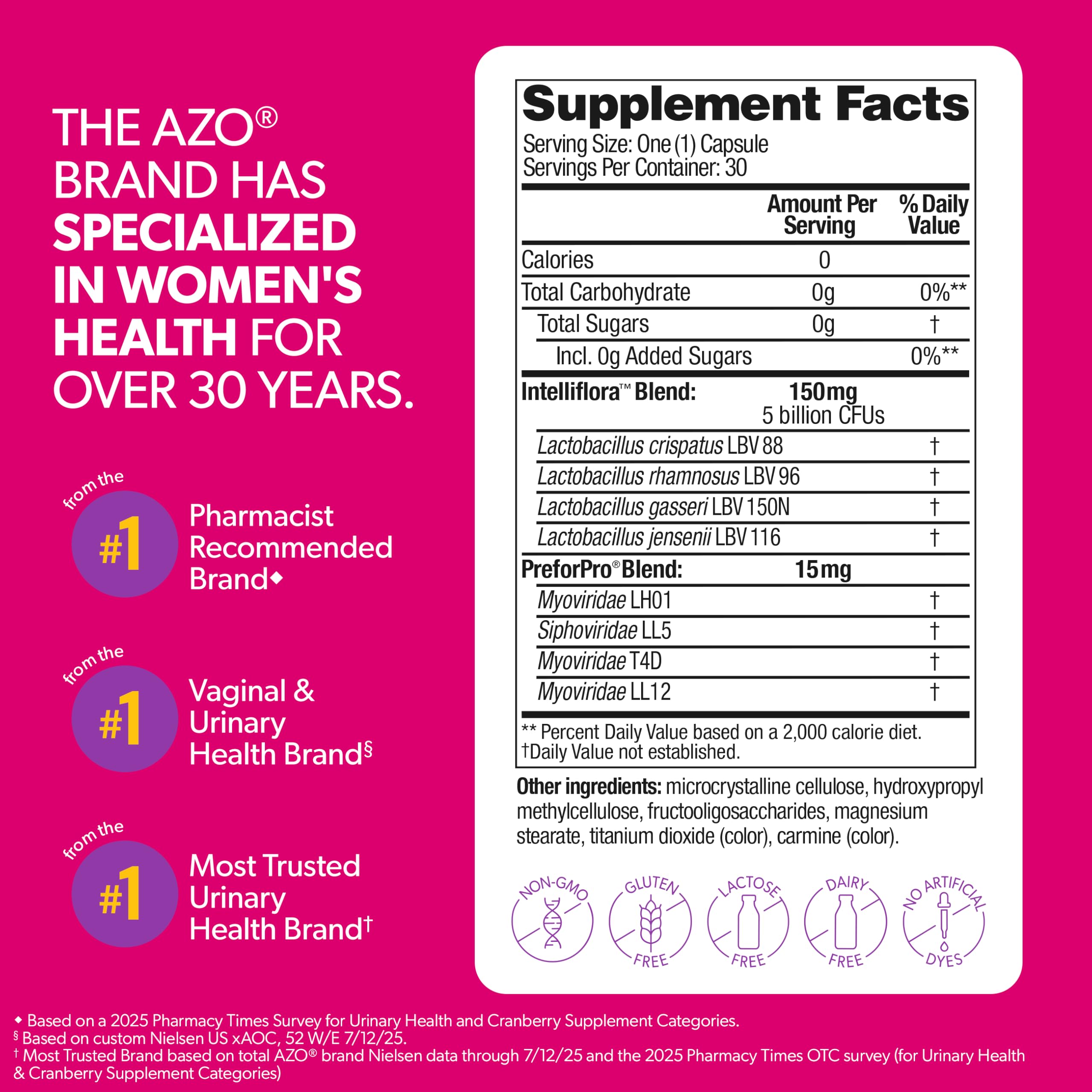 AZO Dual Protection Probiotics for Urinary & Vaginal Health

