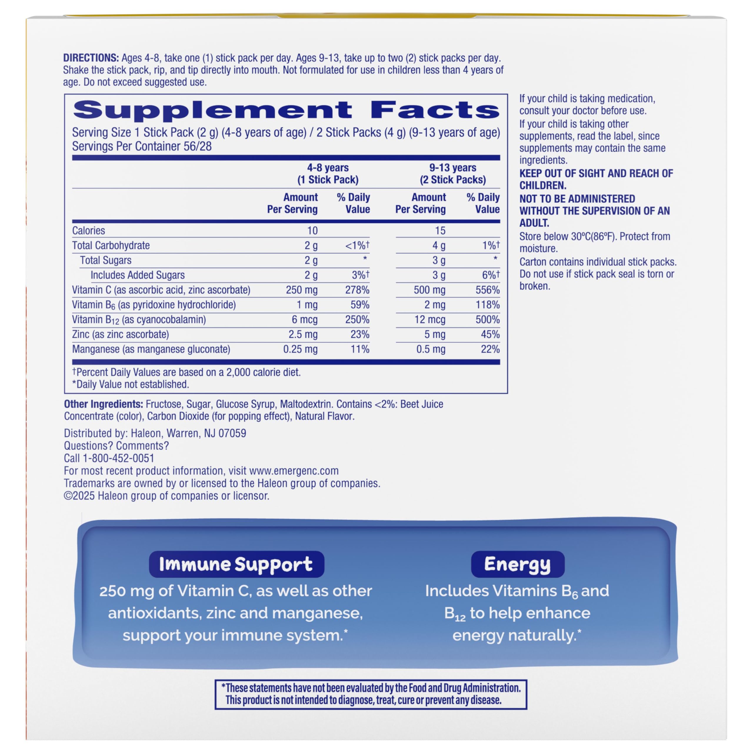 Emergen-C Immune Support Vitamin C with B Vitamins Zinc

