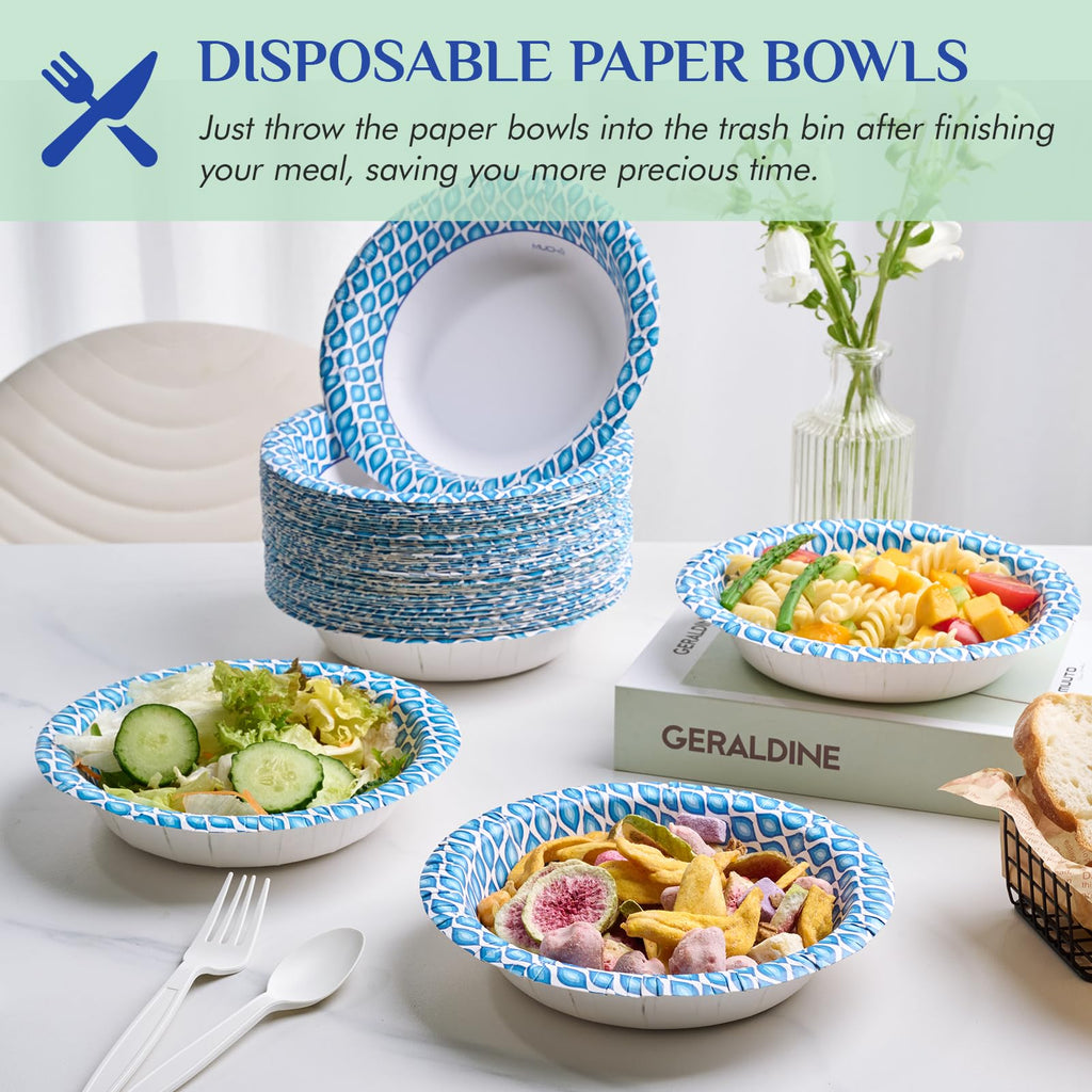 MUCHII Disposable Paper Bowls Bulk - Soak-Proof & Printed

