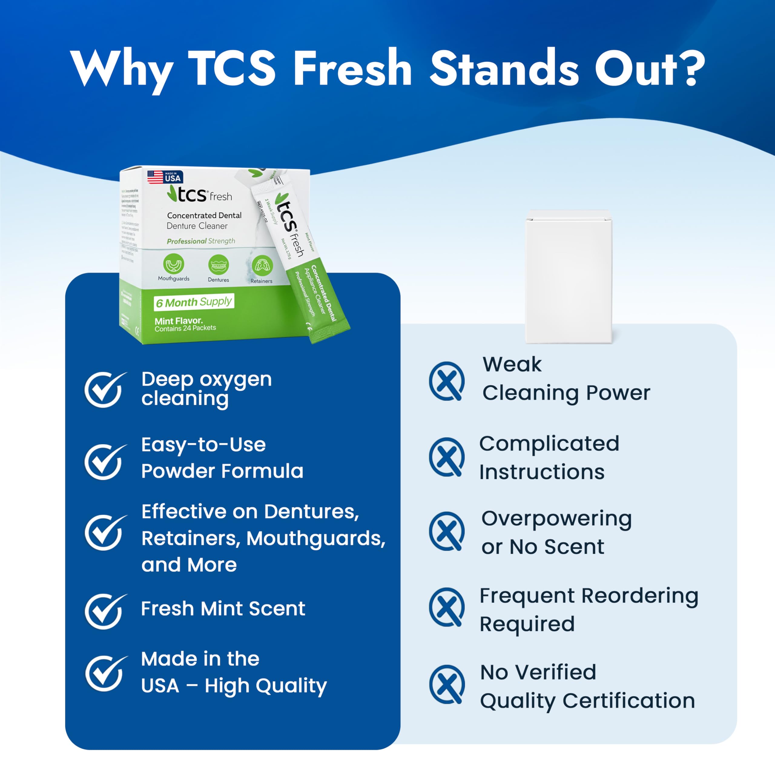 TCS Fresh Denture Cleaner Mint Powder for Dentures

