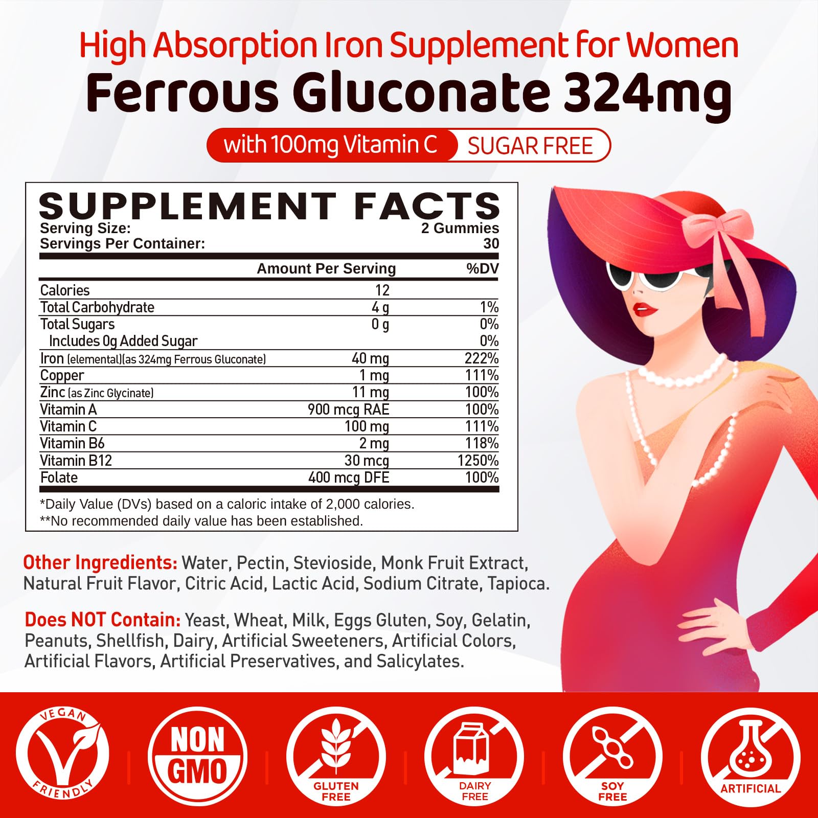 Iron Gummies for Women and Teens | Ferrous Gluconate 324 mg

