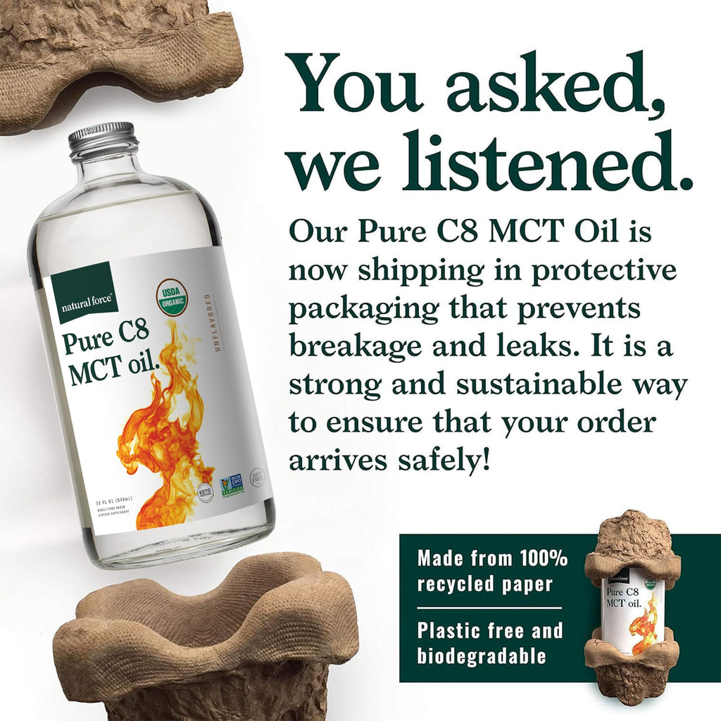 Natural Force Organic Pure C8 MCT Oil – Glass Bottle

