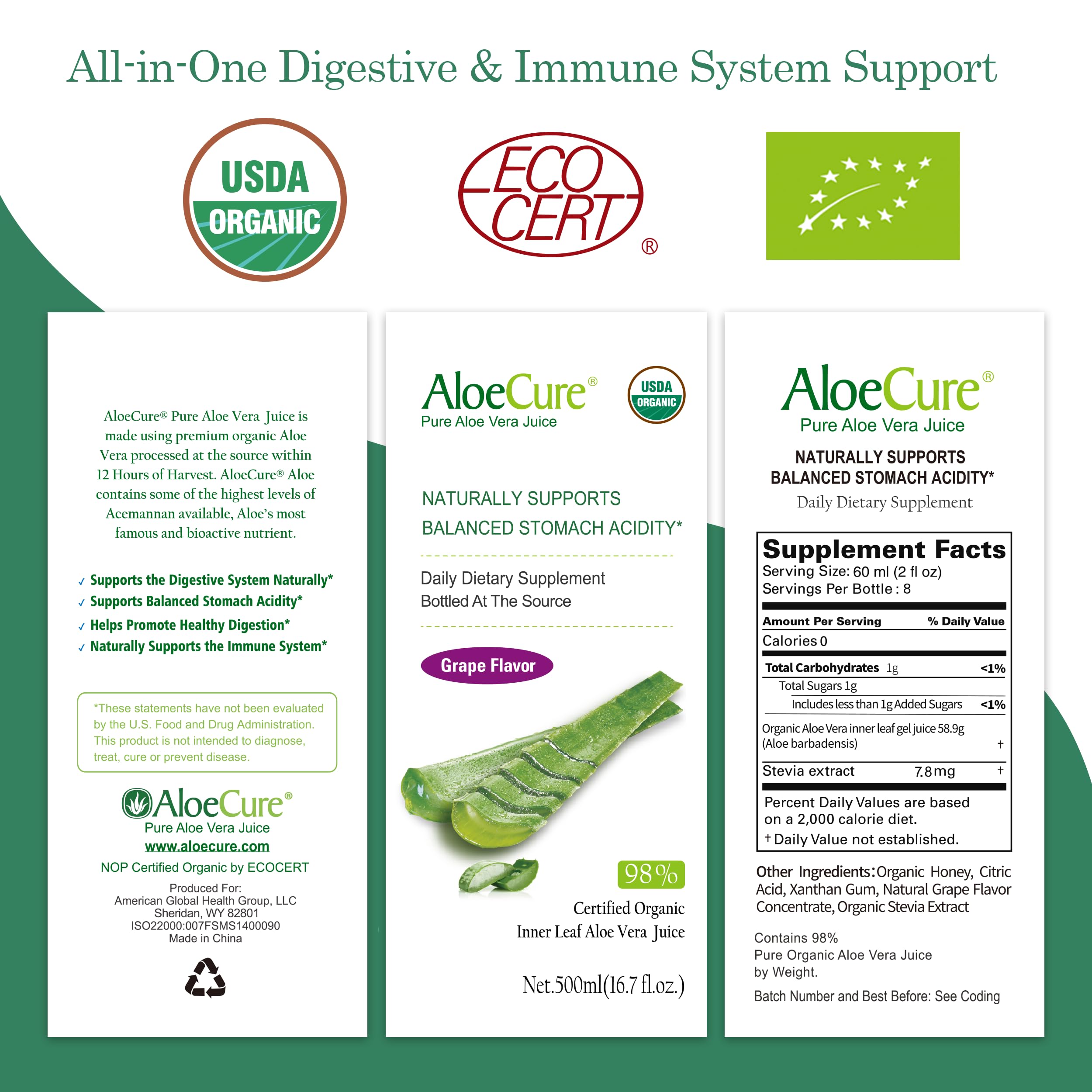AloeCure Organic Aloe Vera Juice Inner Leaf Gel

