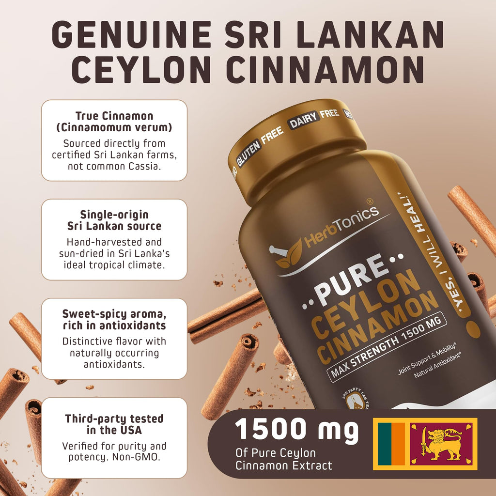 Herbtonics Pure Ceylon Cinnamon Capsules for Immune Support

