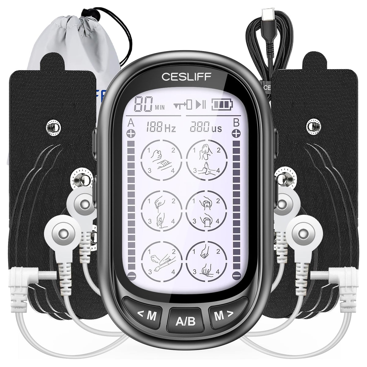 CESLIFF Dual Channel TENS EMS Unit with Large LCD

