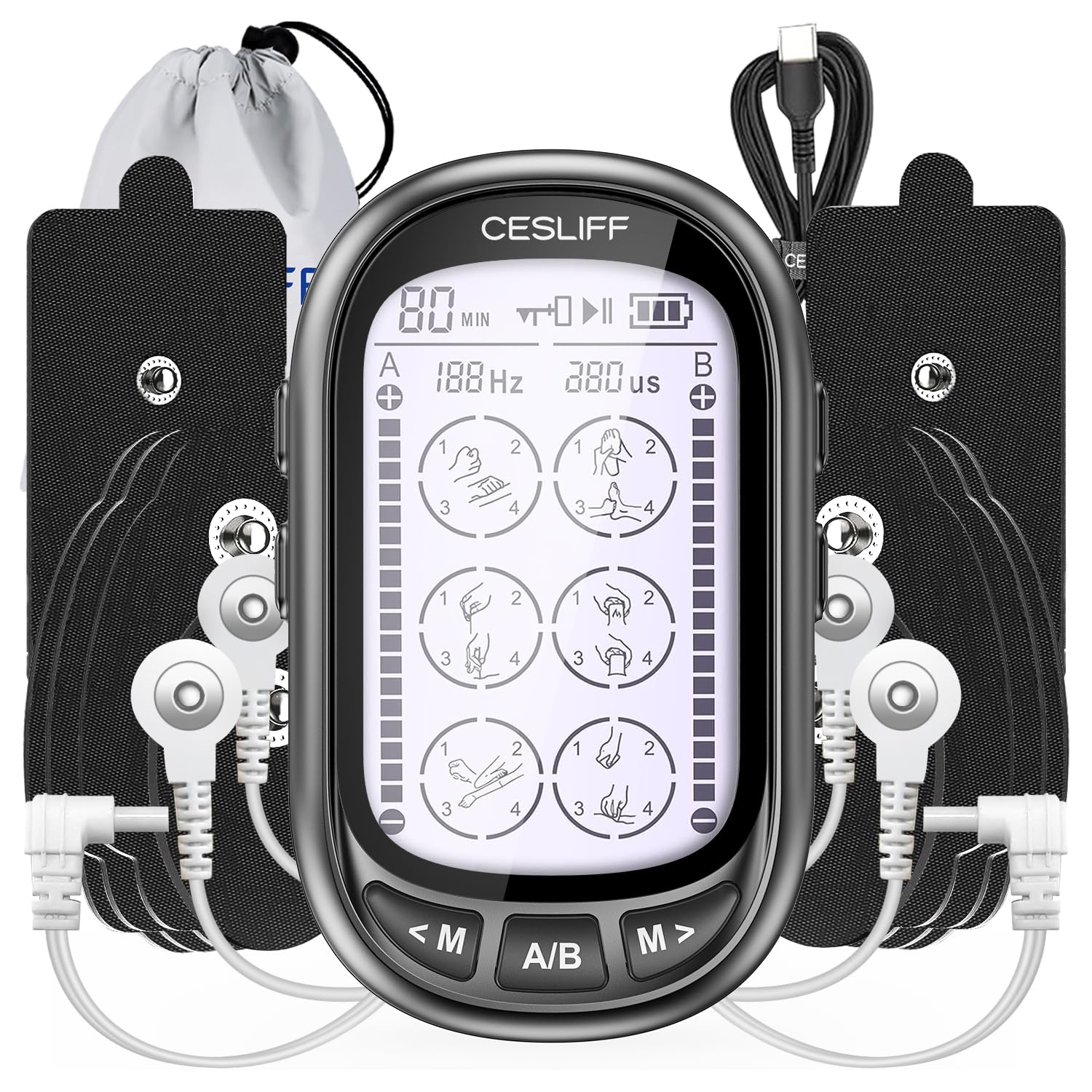 CESLIFF Dual Channel TENS EMS Unit with Large LCD

