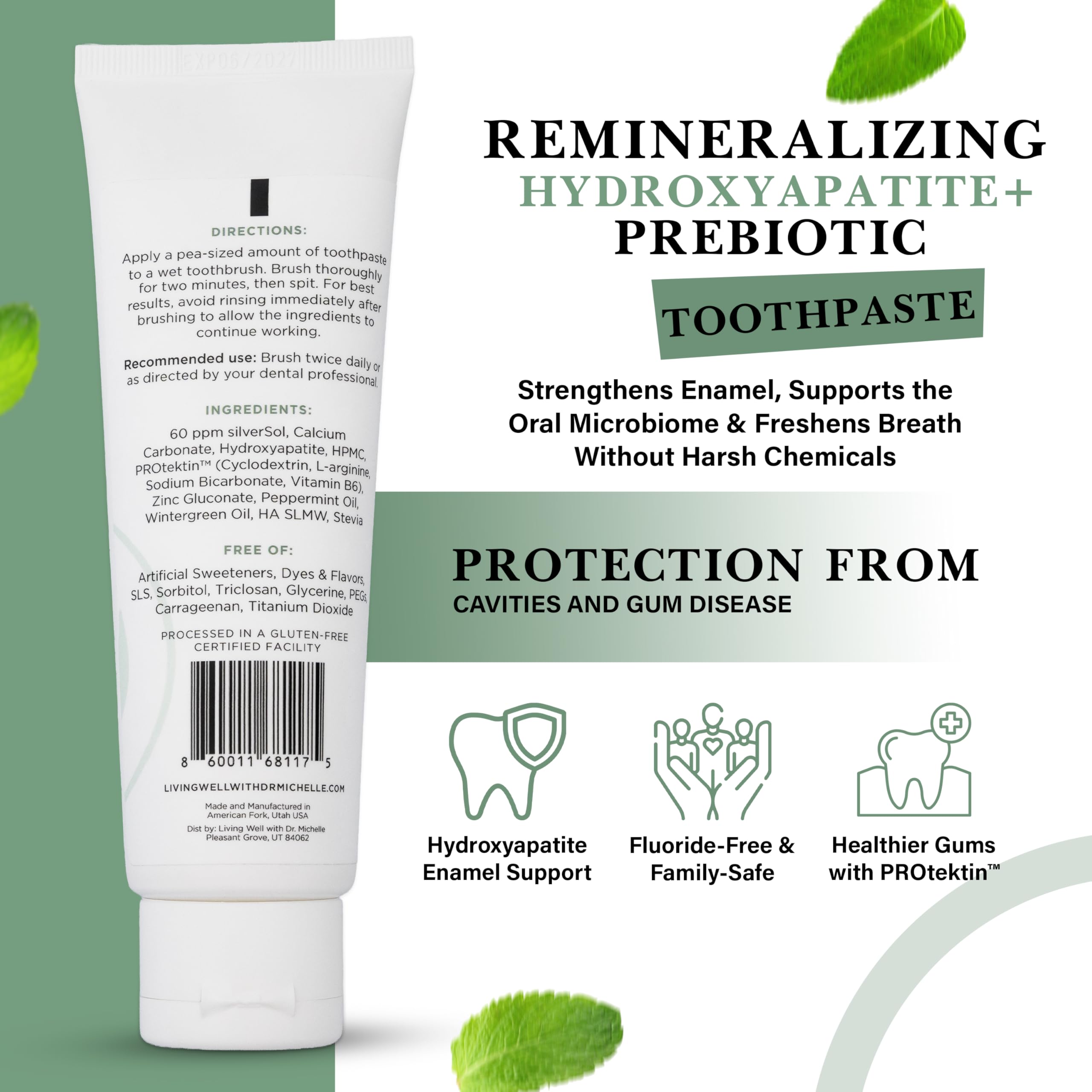 Hydroxyapatite Toothpaste - Fluoride-Free Formula PROtektin


