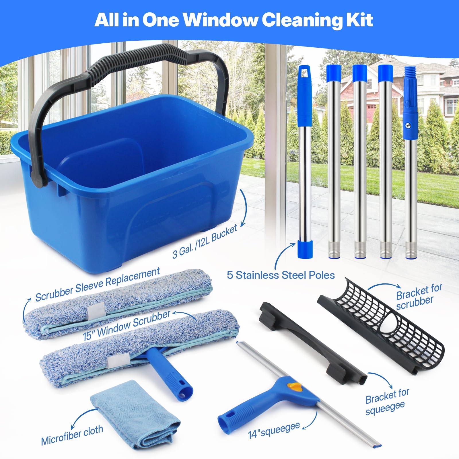 NICOFPHY Window Cleaning Kit with Squeegee & Scrubber

