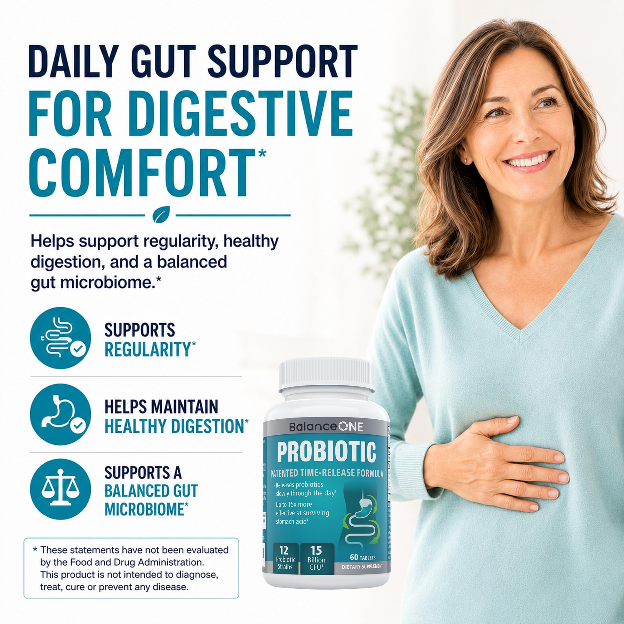 Balance ONE Probiotic for Women & Men - 15B CFU 12 Strains

