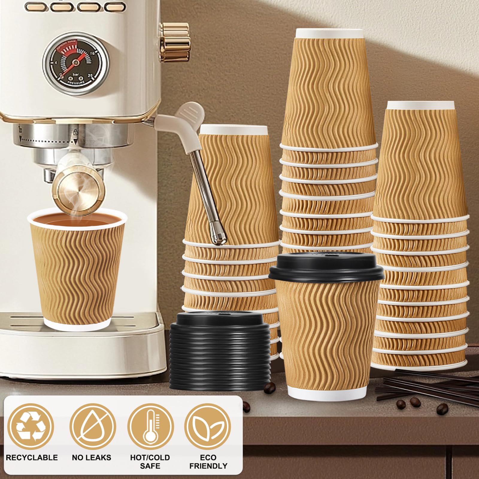 SIUQ Coffee Cups - Insulated Disposable Cups with Lids

