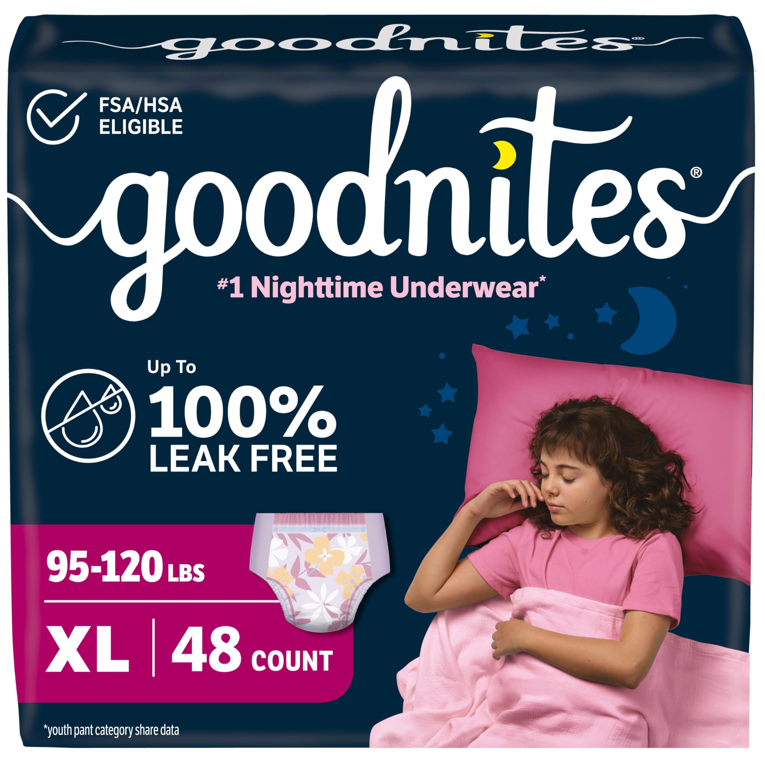 Goodnites Girls' Nighttime Bedwetting Underwear for Overnight Protection