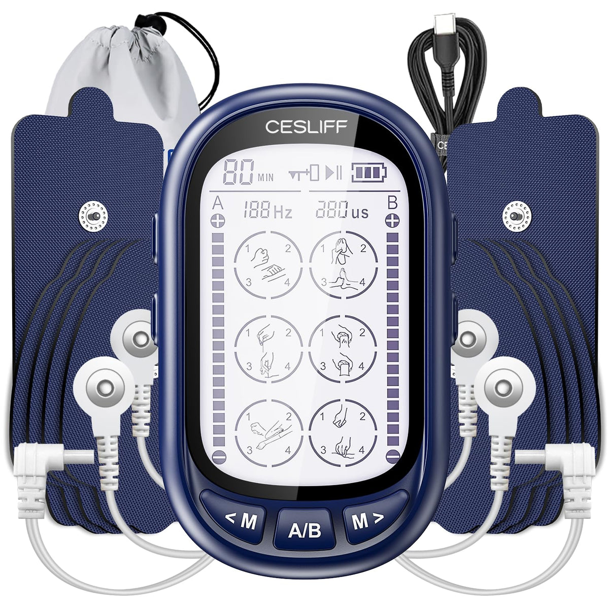 CESLIFF Dual Channel TENS EMS Unit with 24 Modes and Large LCD