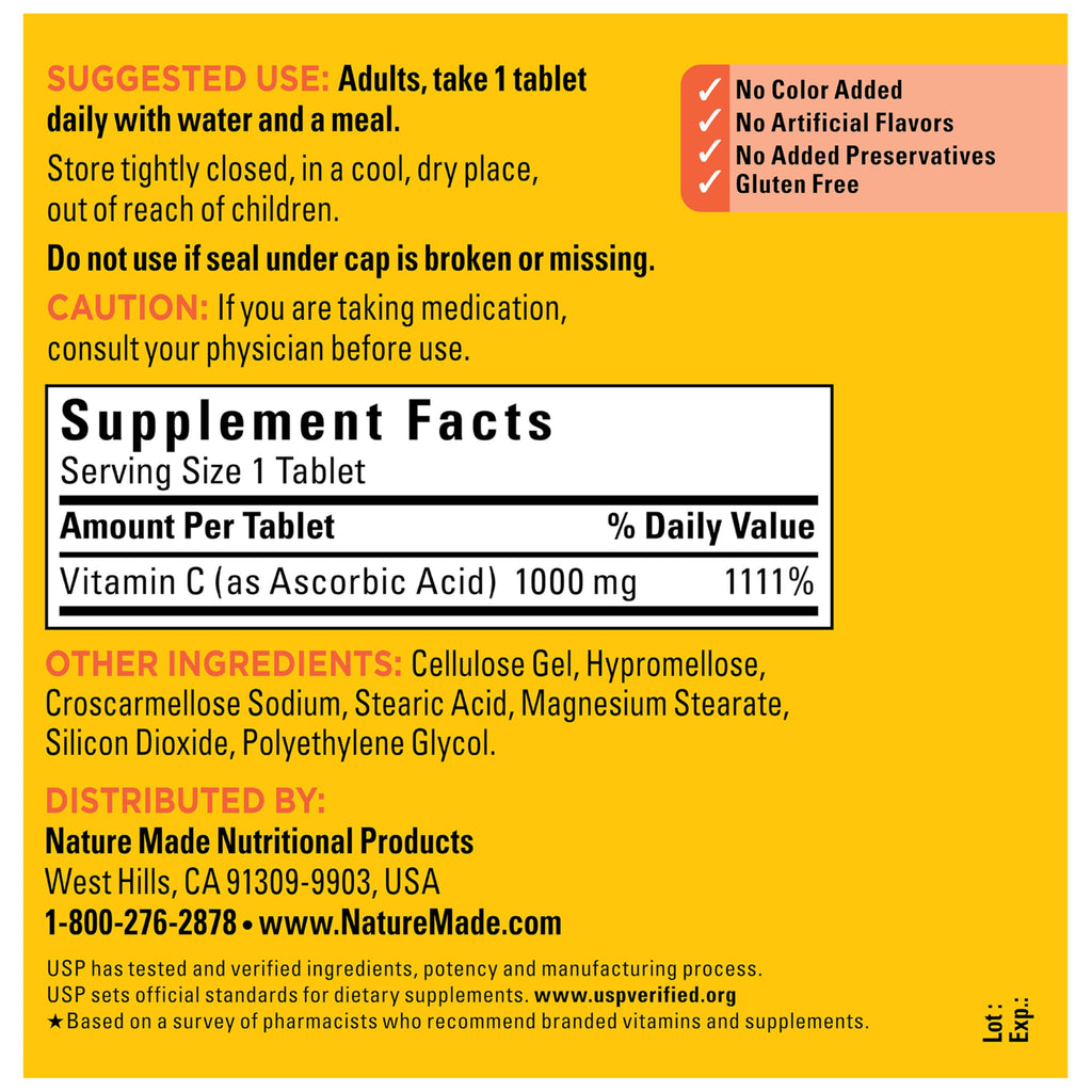 Nature Made Vitamin C 1000 mg Tablets for Immune Support

