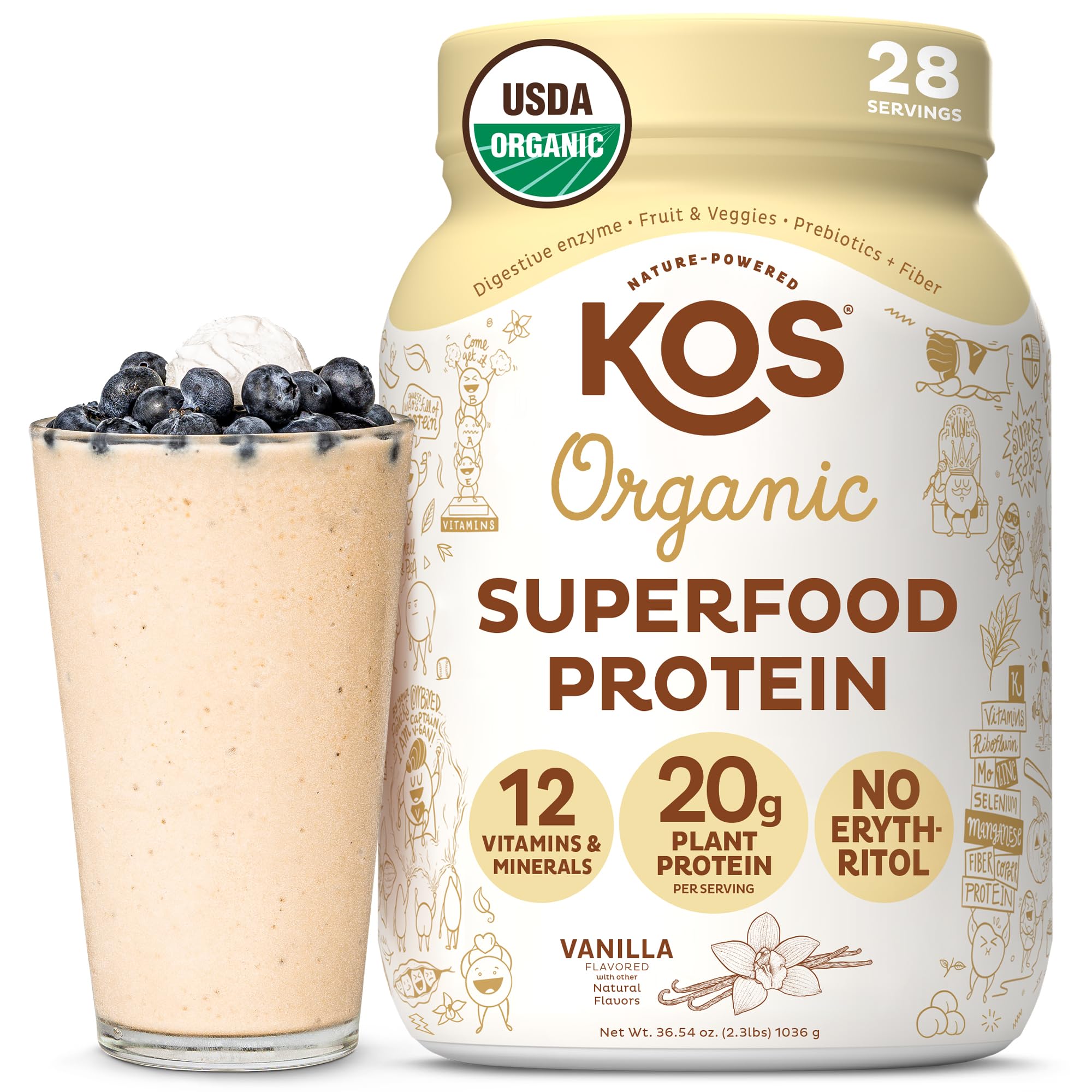 KOS Vegan Protein Powder - Plant-Based Pea Protein Blend

