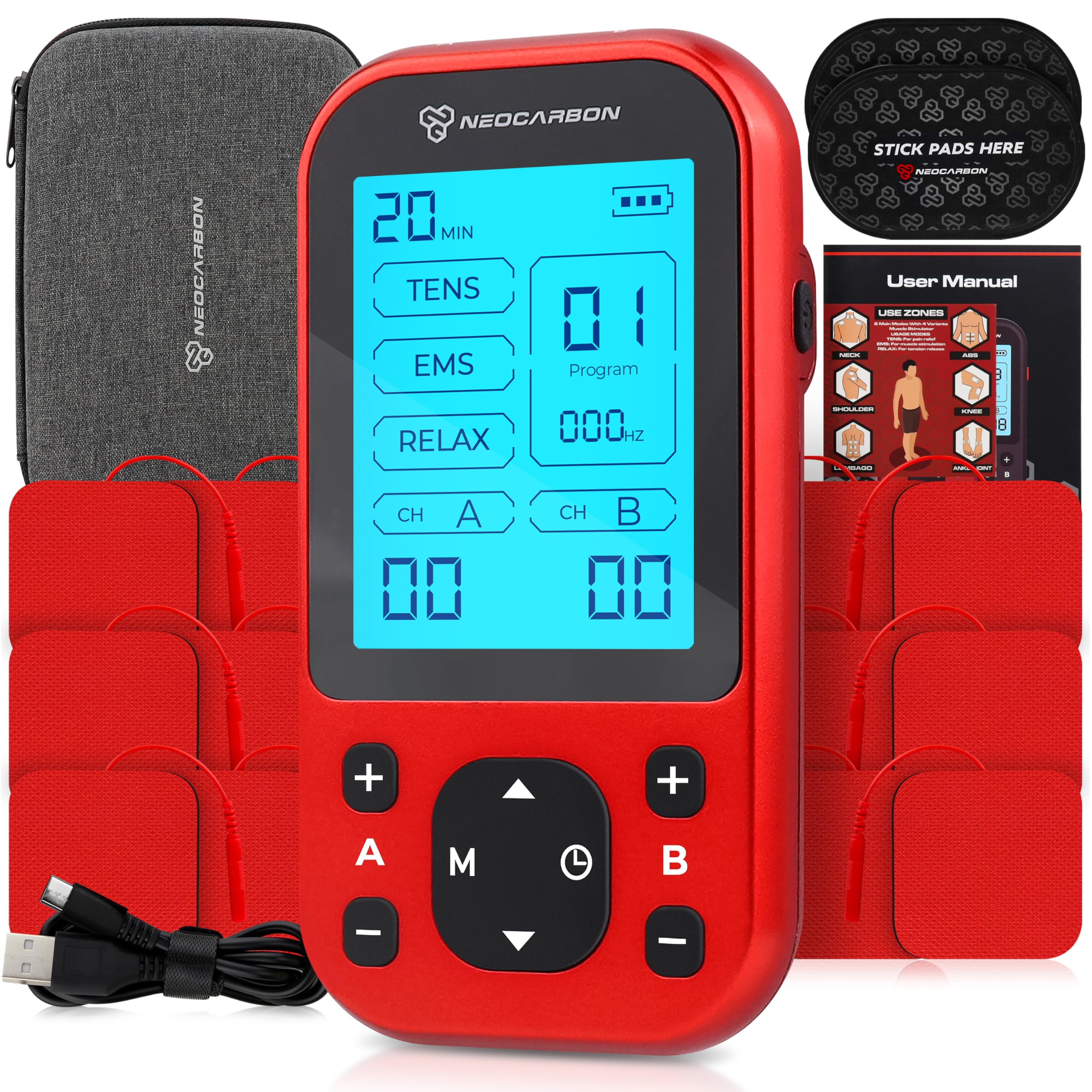 NEOCARBON TENS Unit Pro Muscle Stimulator for Pain Relief

