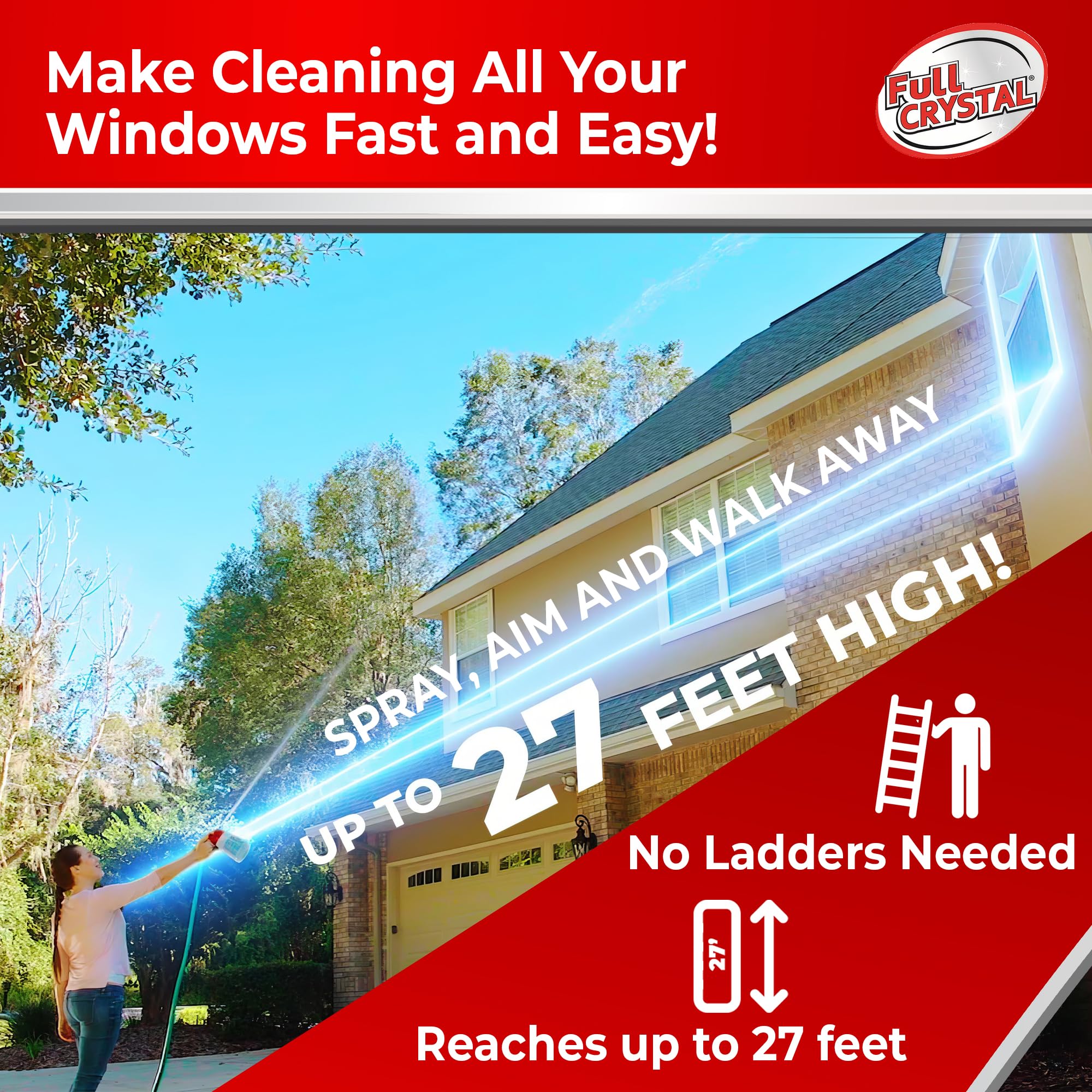 Full Crystal Window Cleaning Kit Glass Cleaner Concentrate with Long Reach

